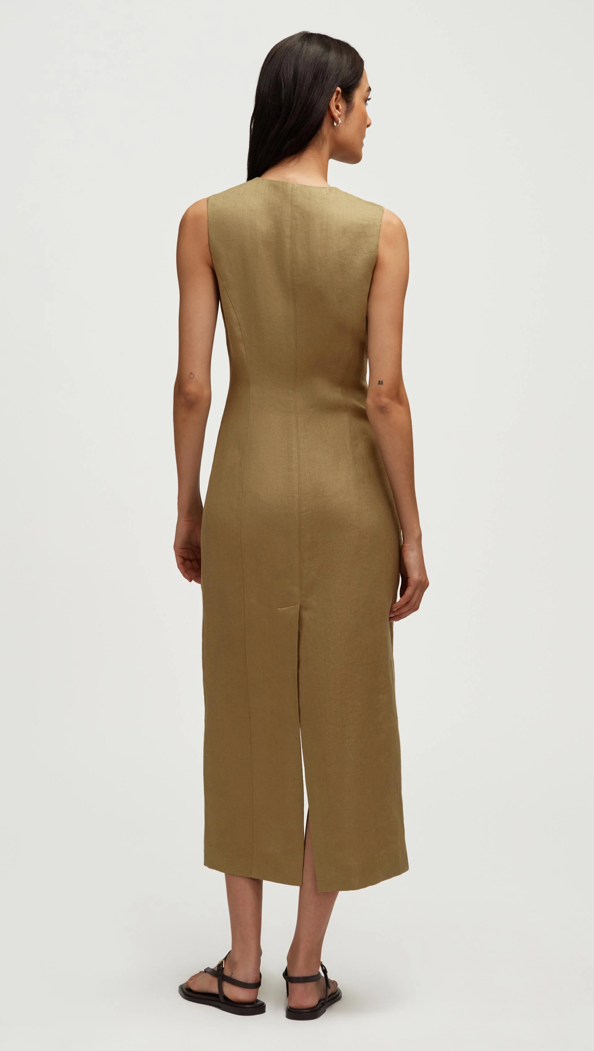 Button Dress in Basket Weave Linen | Fern - Image 4