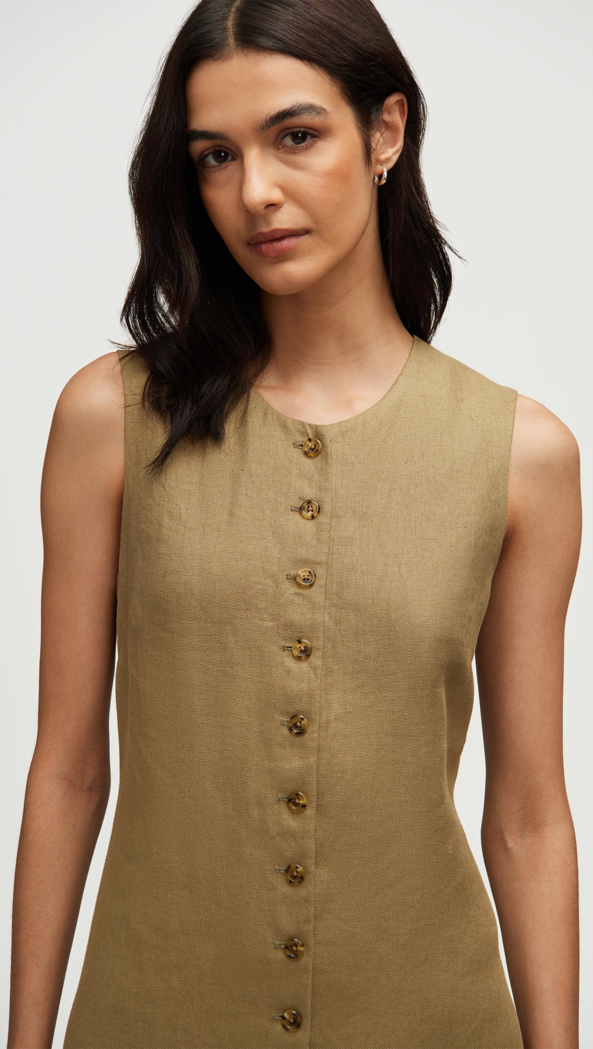 Button Dress in Basket Weave Linen | Fern - Image 5