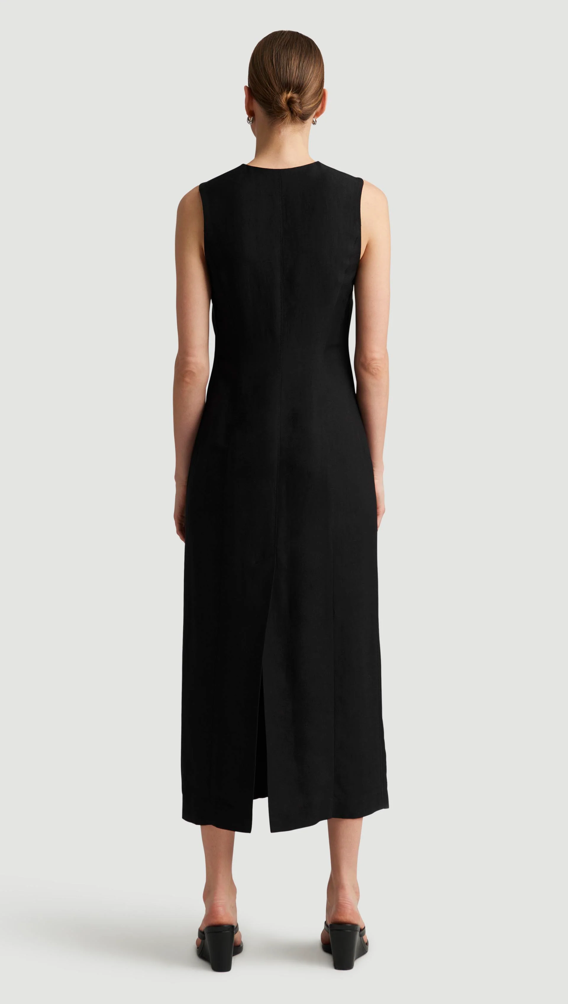 Button Dress in Viscose Linen Twill | Black - Image 5