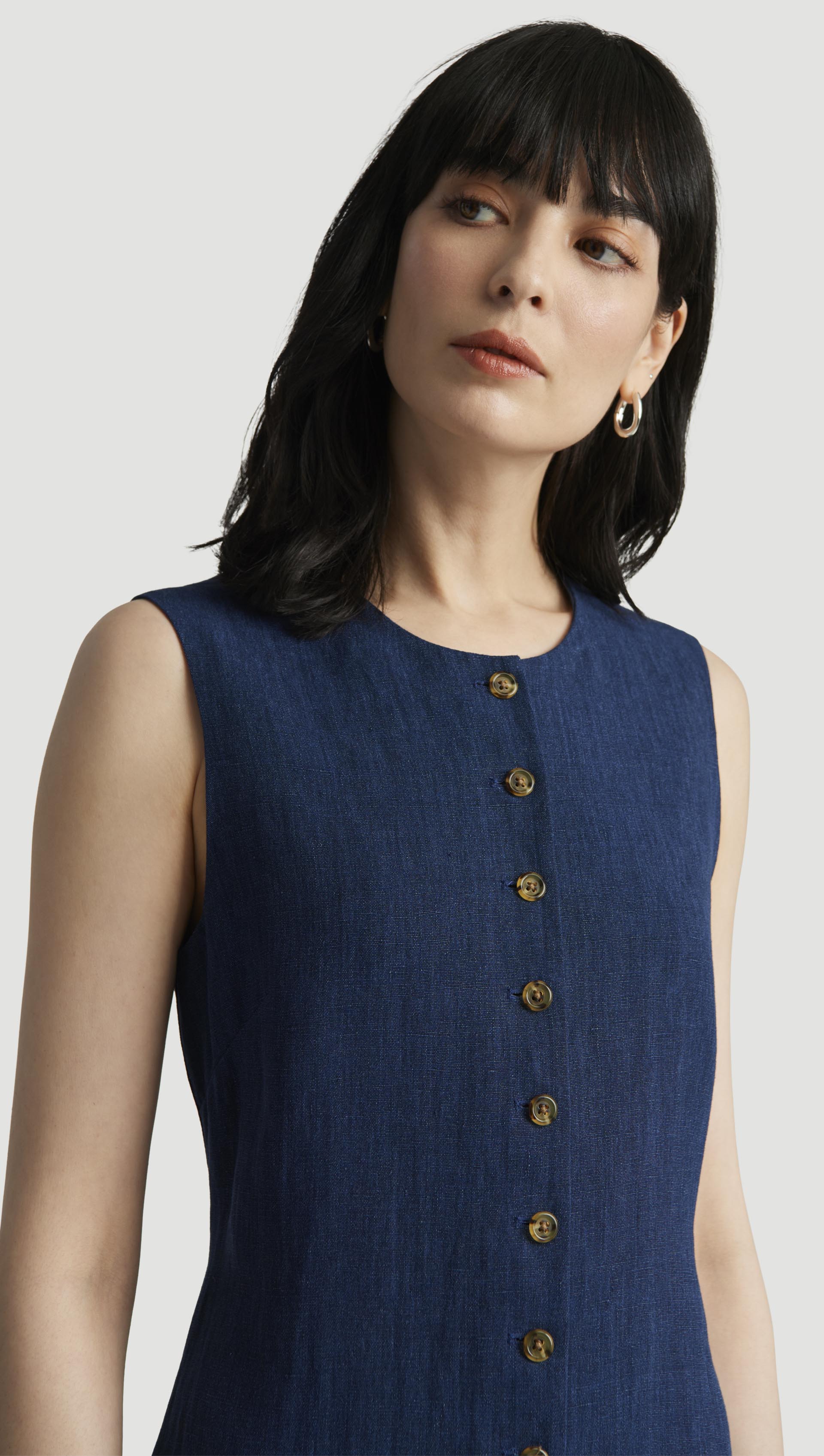 Button Dress in Linen | Denim - Image 4