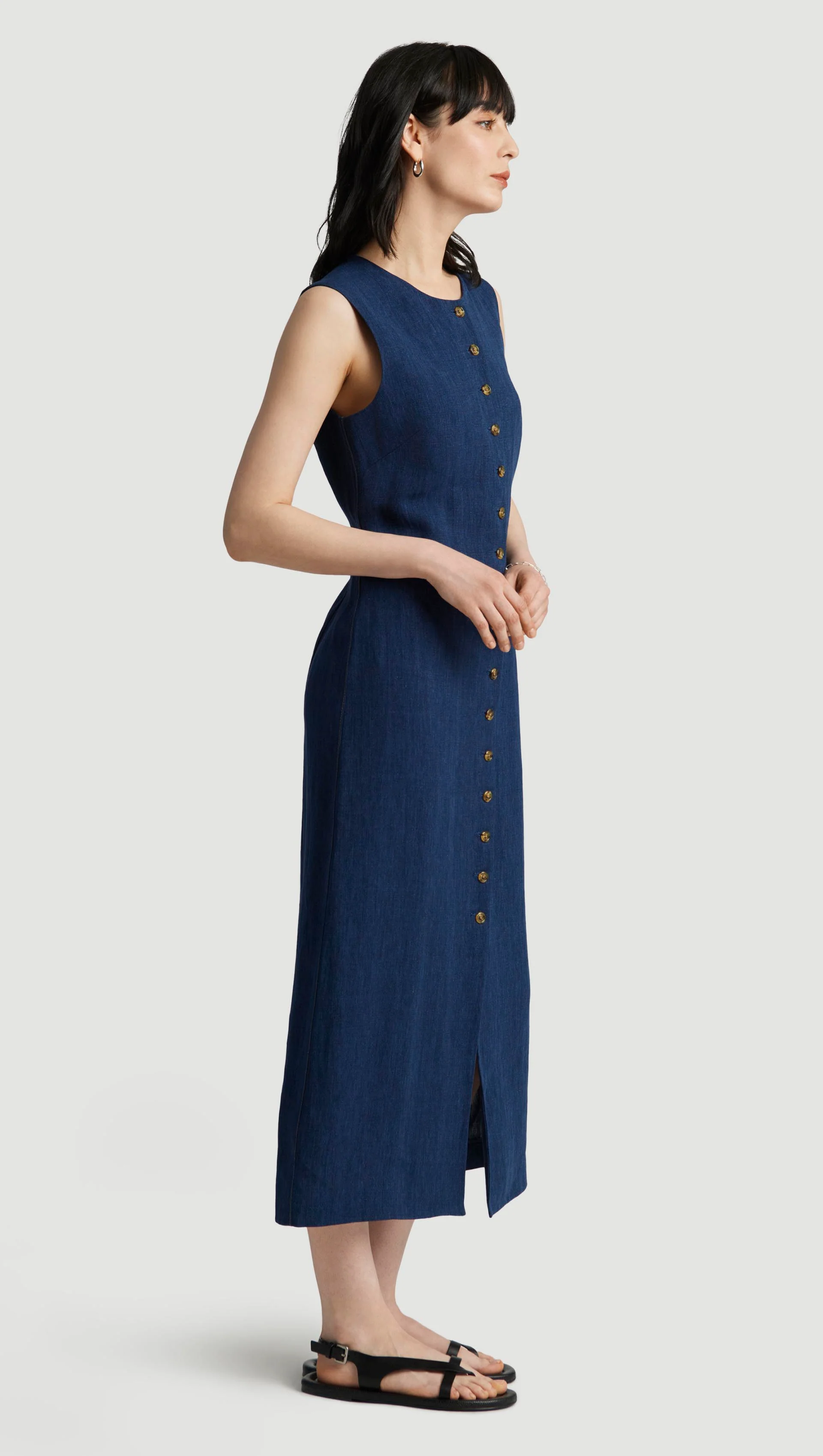 Button Dress in Linen | Denim - Image 5