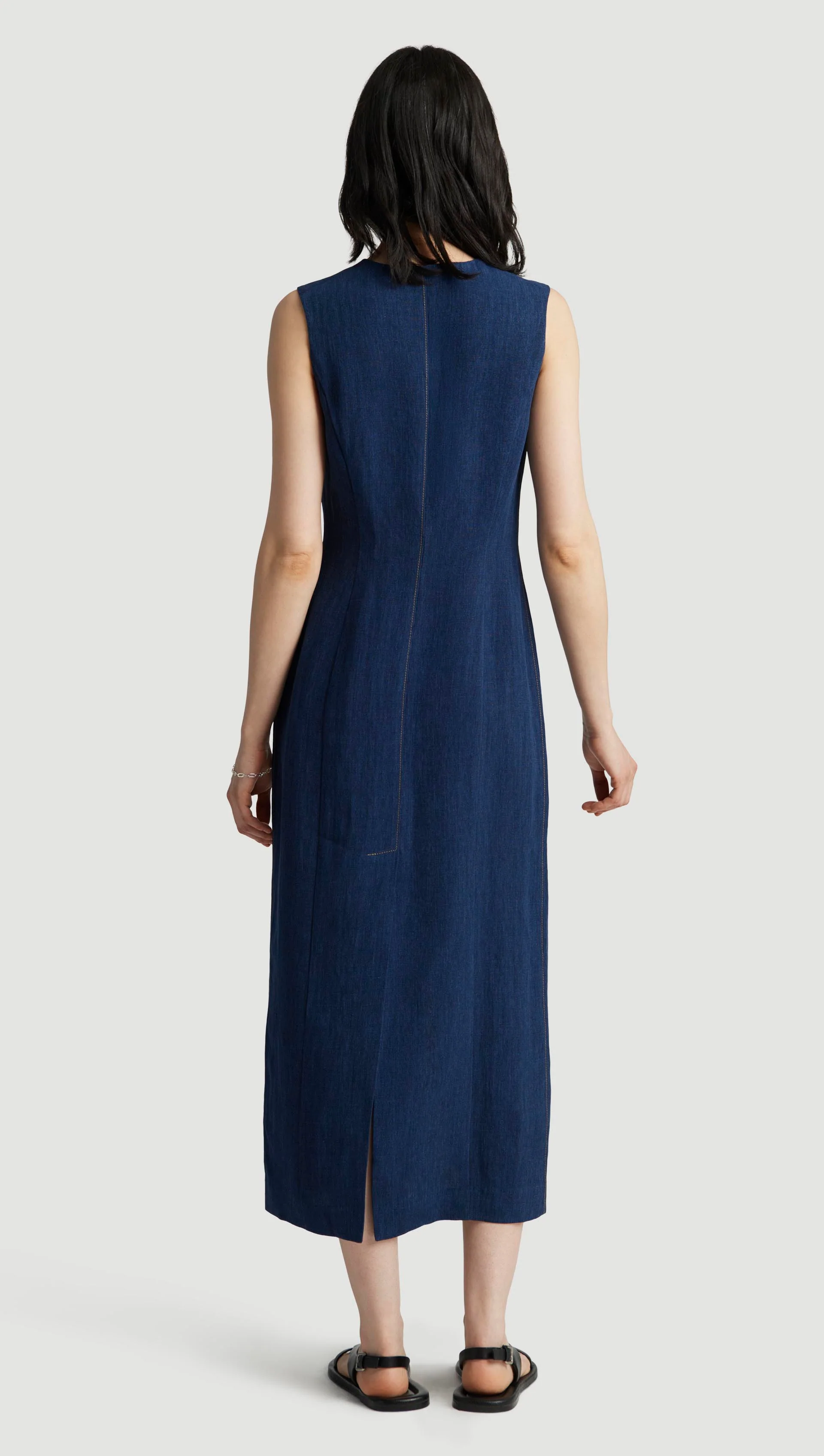 Button Dress in Linen | Denim - Image 6