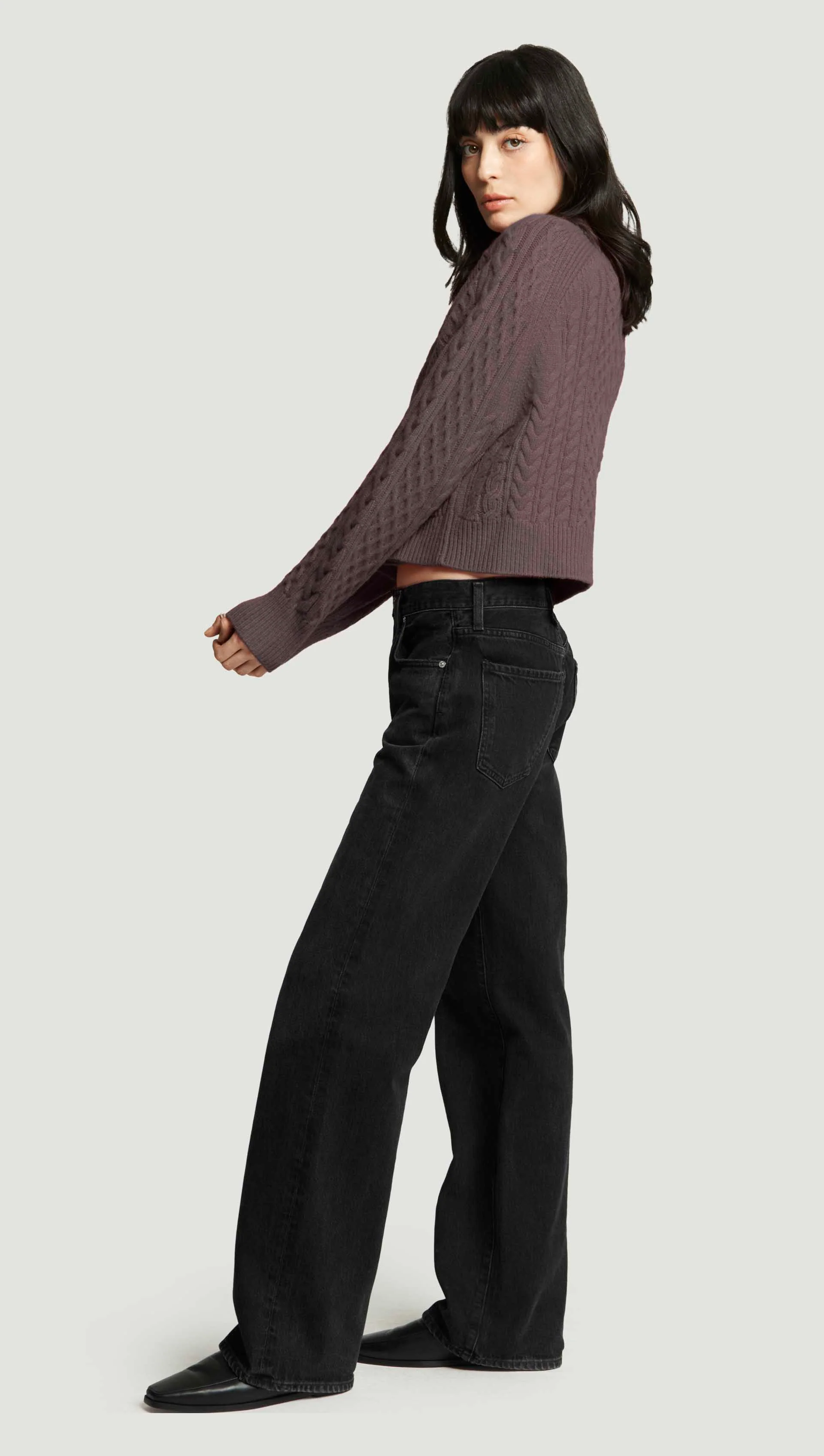 Cable Raglan Sweater in Lambswool | Tornado Brown - Image 5