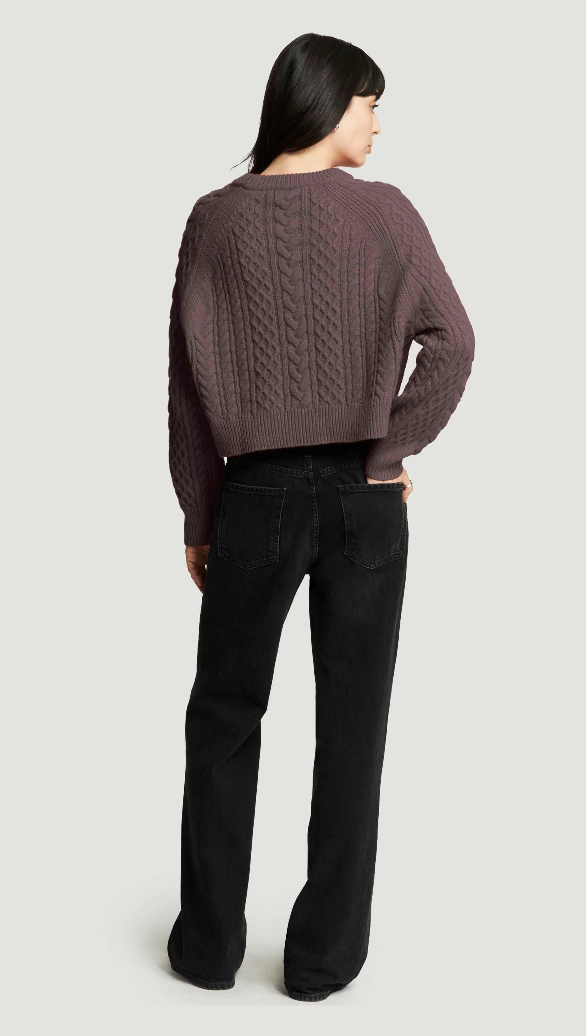 Cable Raglan Sweater in Lambswool | Tornado Brown - Image 6