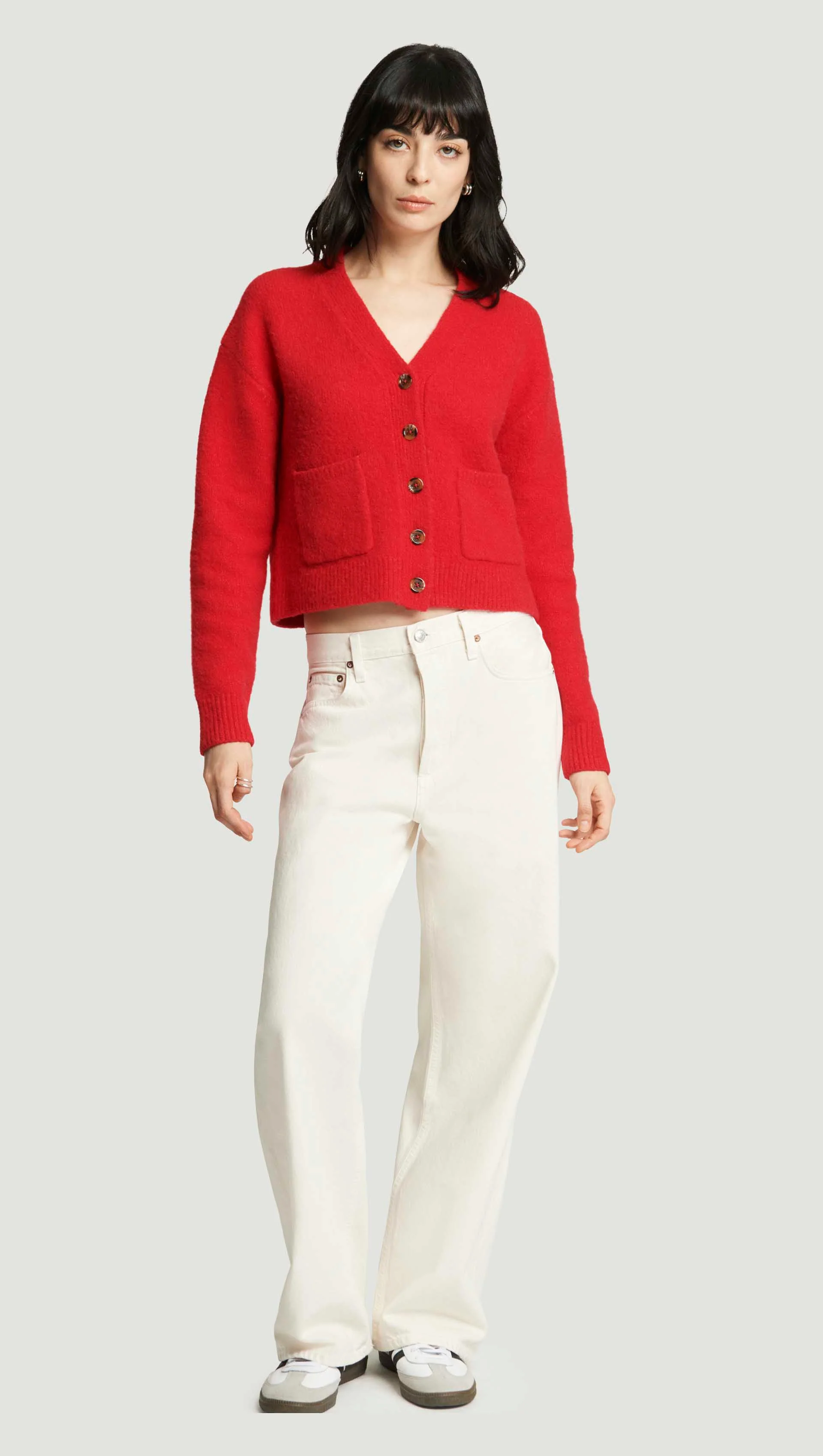 Cardigan in Fuzzy Yarn | Red - Image 3