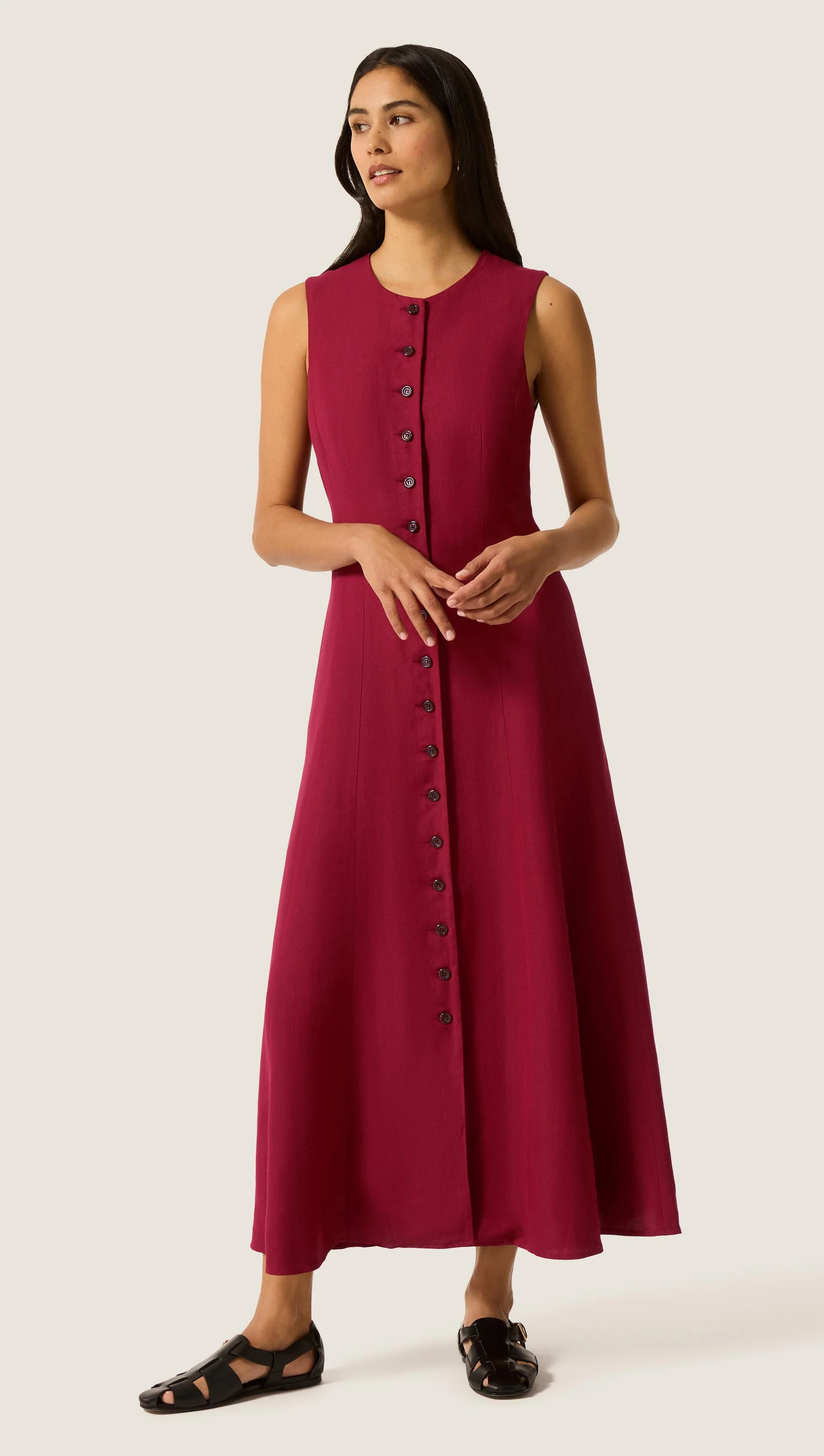 Carroll Dress in Viscose Linen | Maroon - Image 3