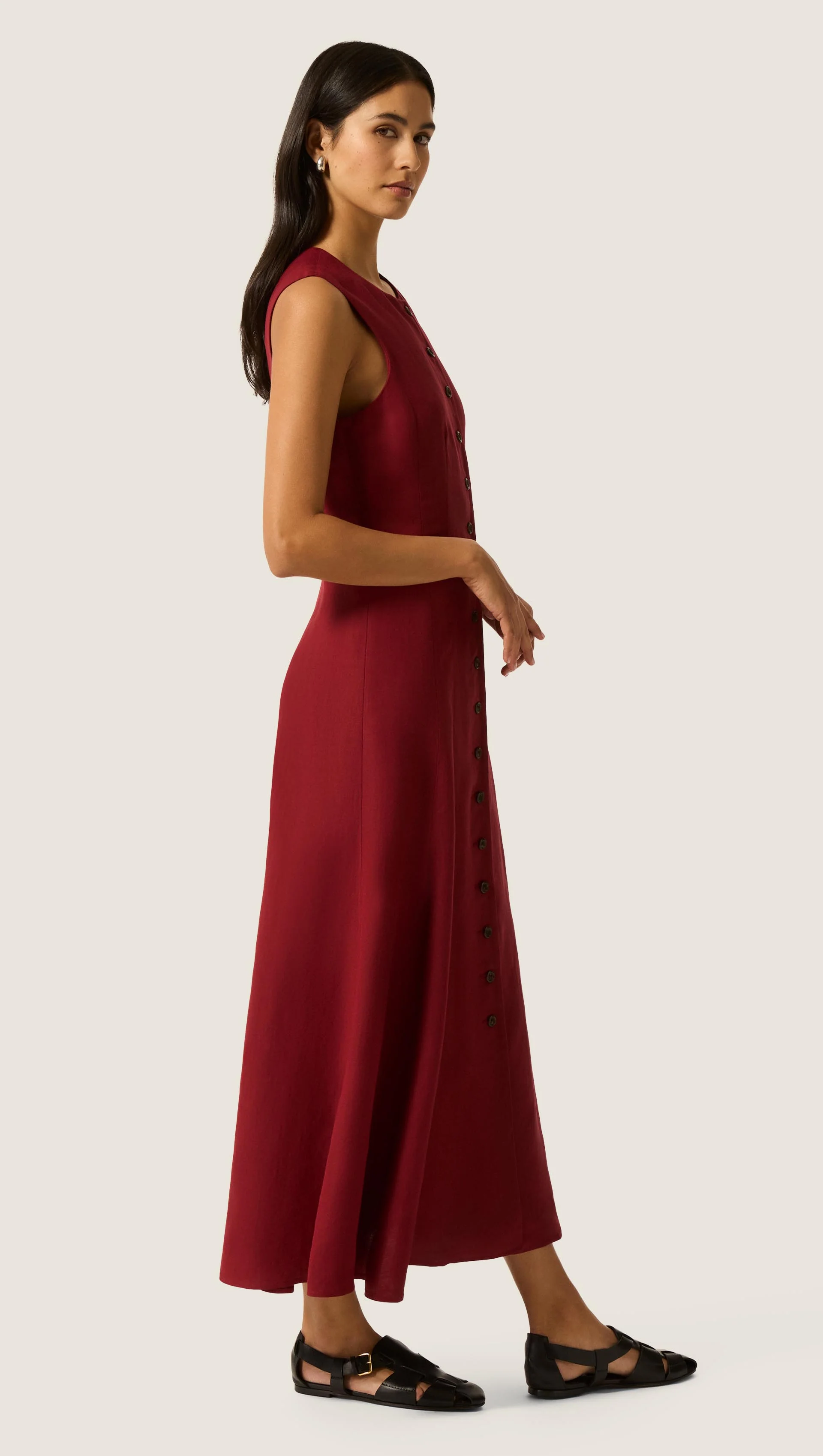 Carroll Dress in Viscose Linen | Maroon - Image 4