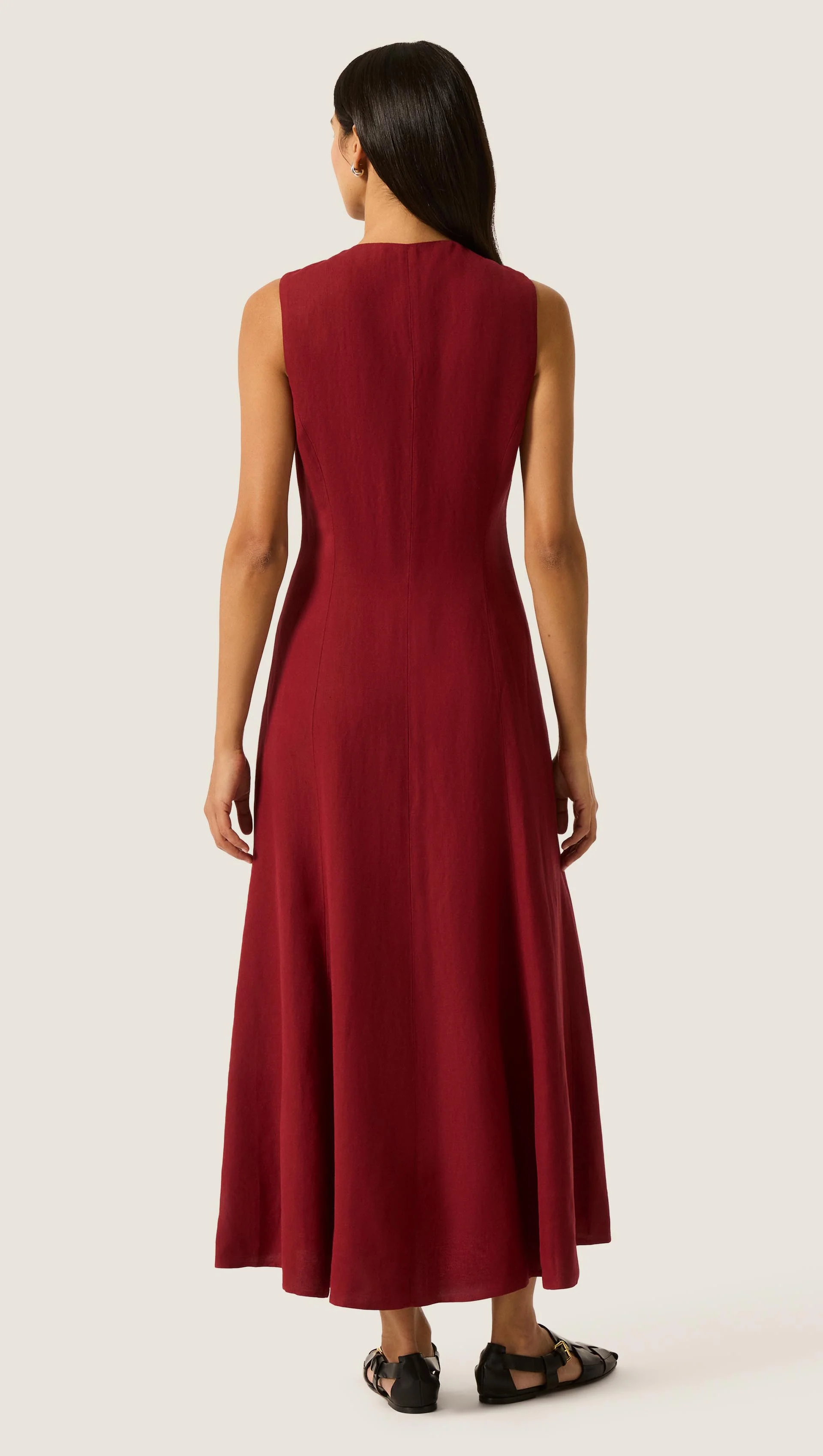 Carroll Dress in Viscose Linen | Maroon - Image 5