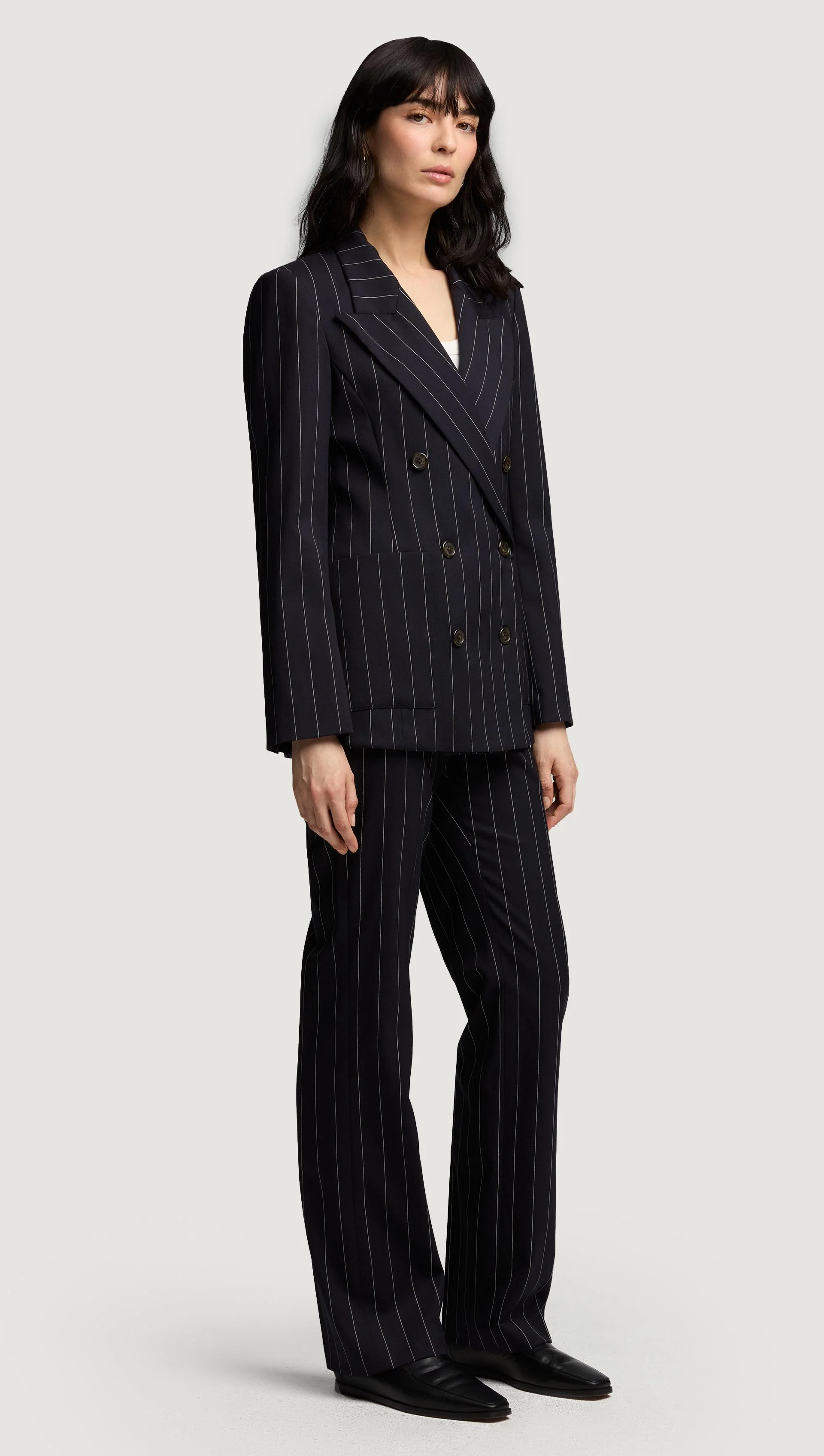Chelsea Blazer in Stretch Wool | Navy Pinstripe - Image 3