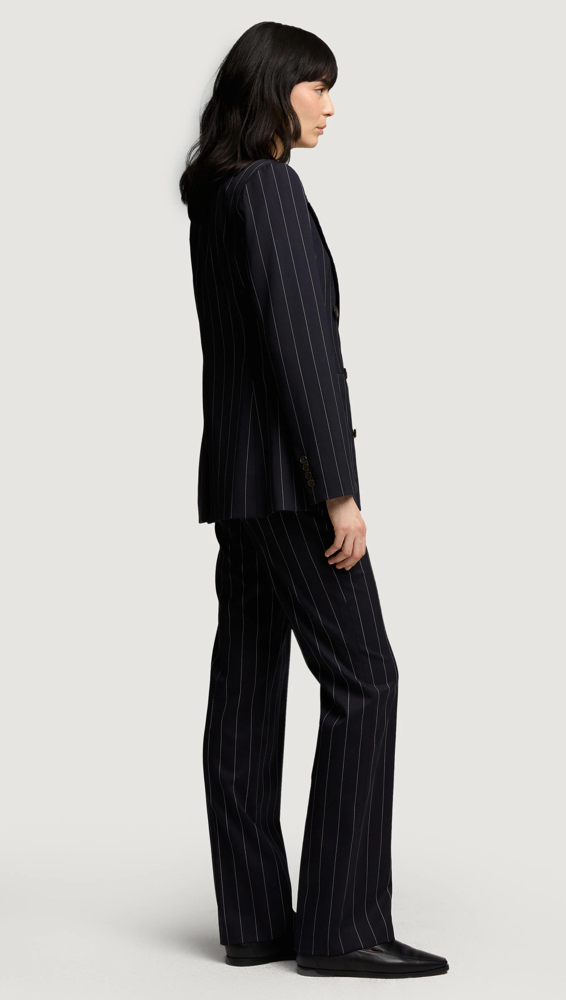 Chelsea Blazer in Stretch Wool | Navy Pinstripe - Image 4
