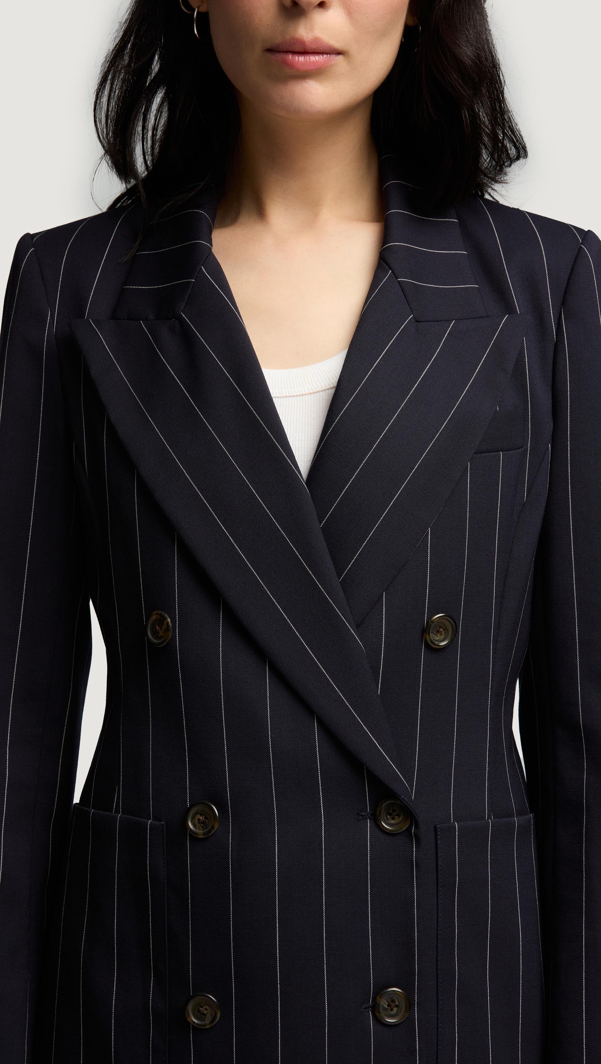 Chelsea Blazer in Stretch Wool | Navy Pinstripe - Image 5