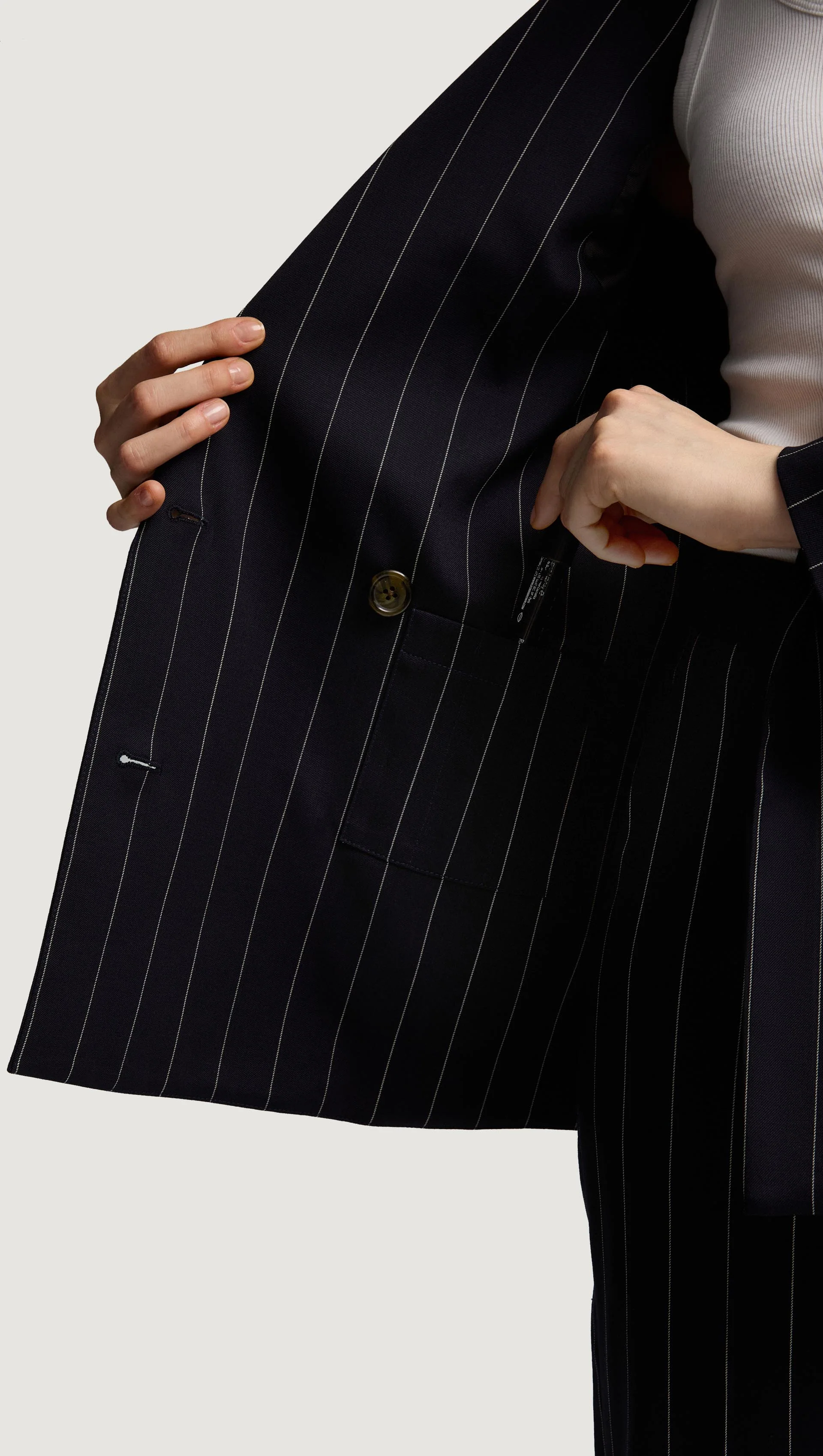Chelsea Blazer in Stretch Wool | Navy Pinstripe - Image 8