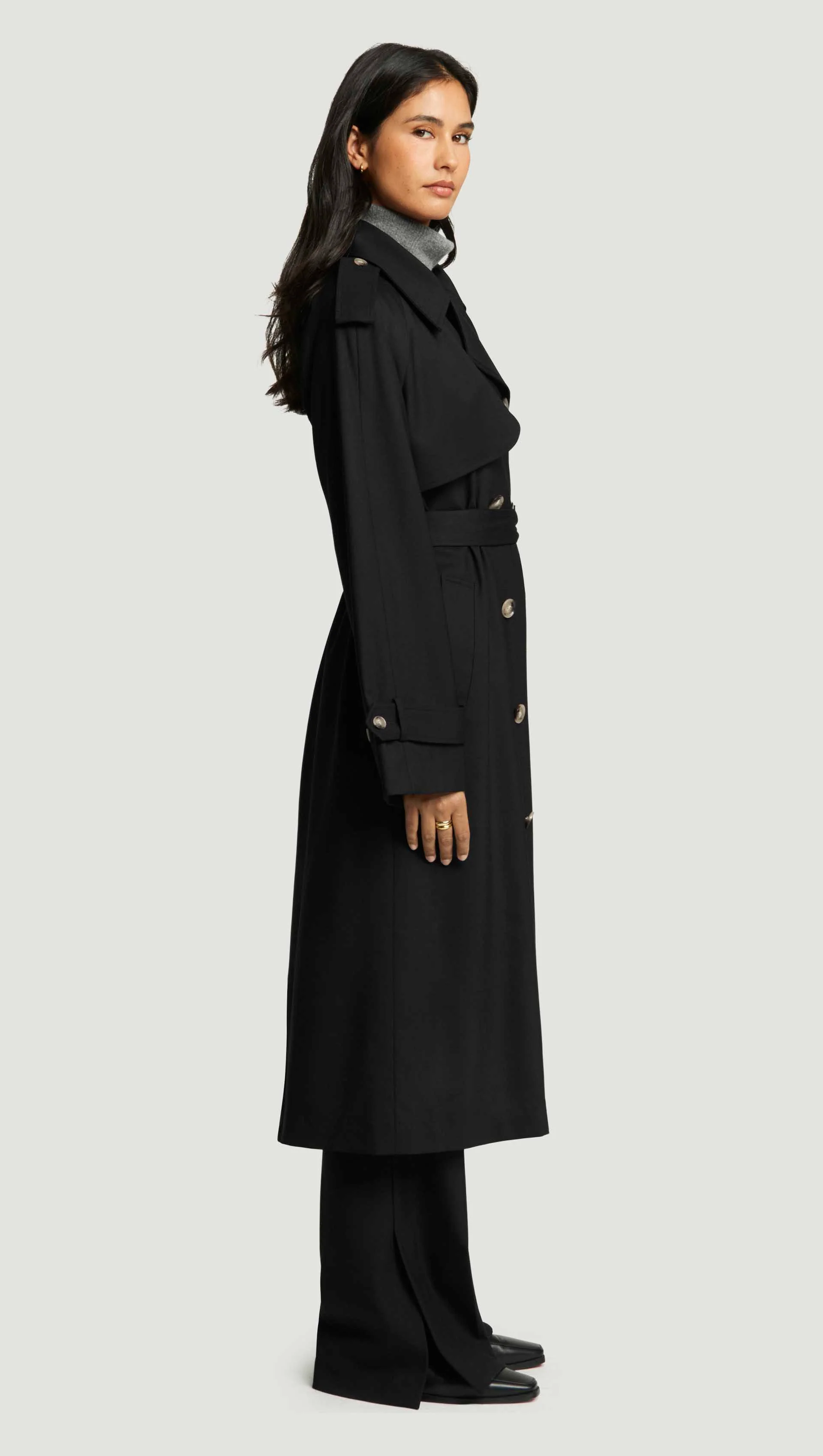 Classic Trench Coat in Seasonless Wool | Black - Image 4