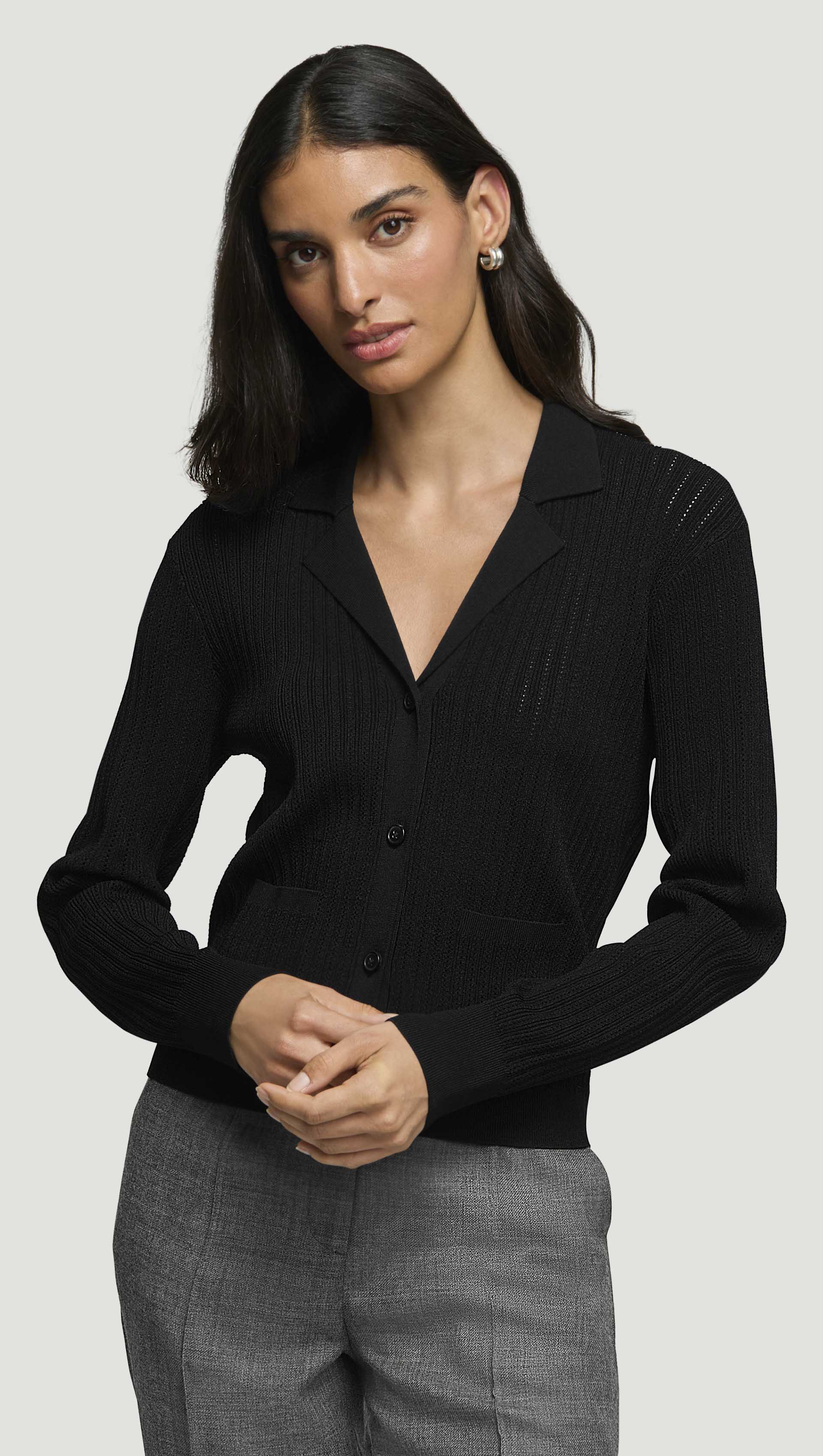 Collared Cardigan in Viscose Blend | Black