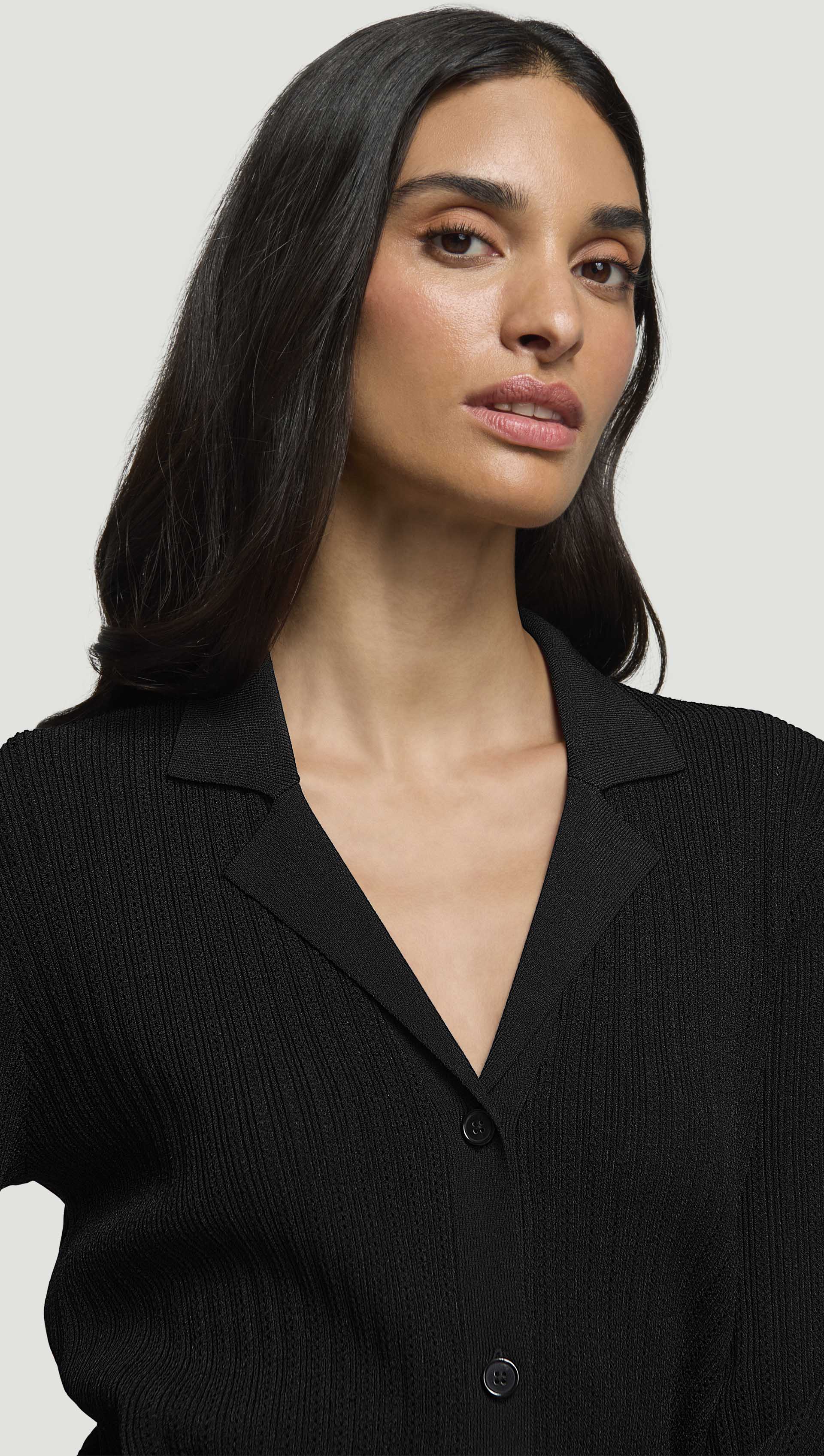Collared Cardigan in Viscose Blend | Black - Image 2