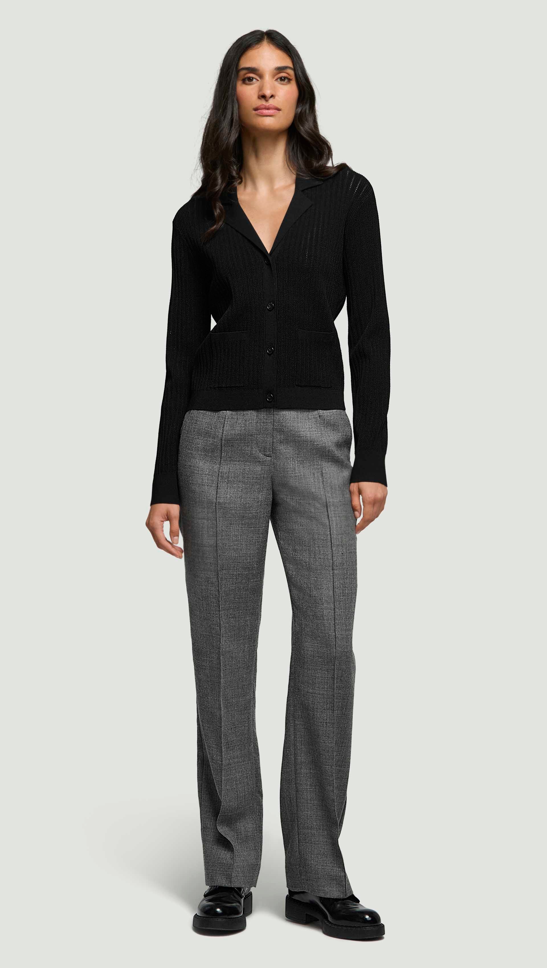 Collared Cardigan in Viscose Blend | Black - Image 3