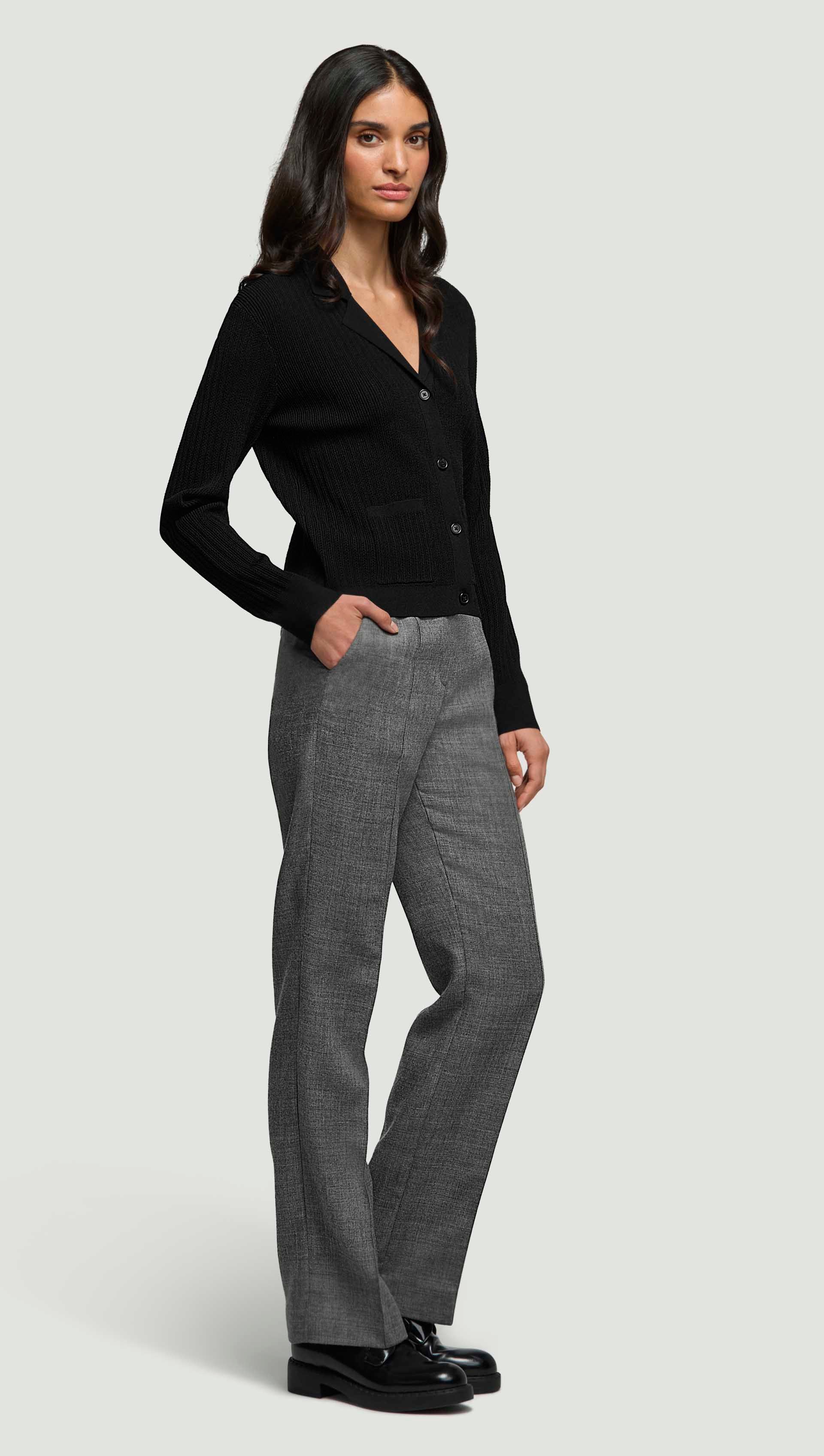 Collared Cardigan in Viscose Blend | Black - Image 4