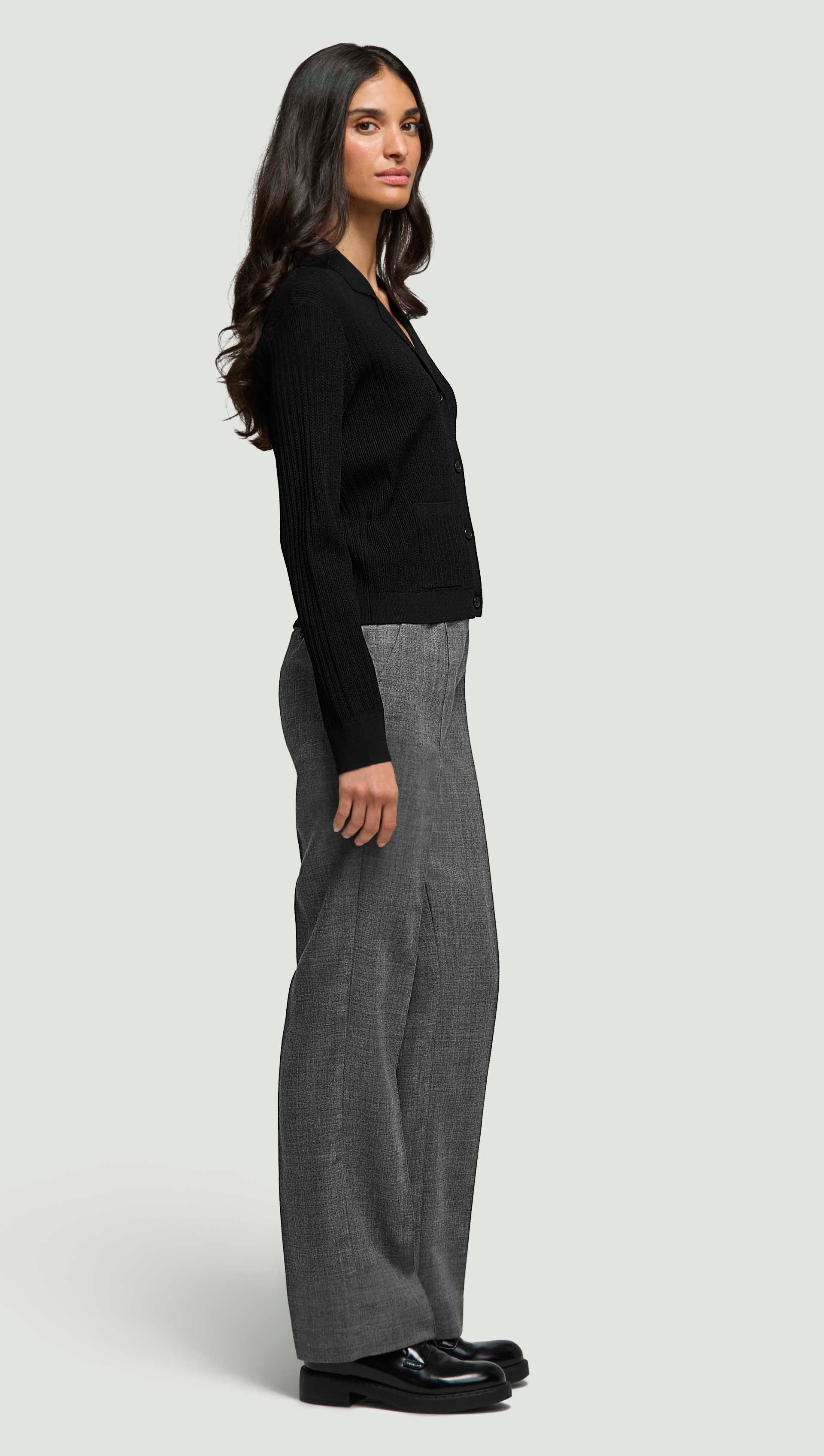 Collared Cardigan in Viscose Blend | Black - Image 5