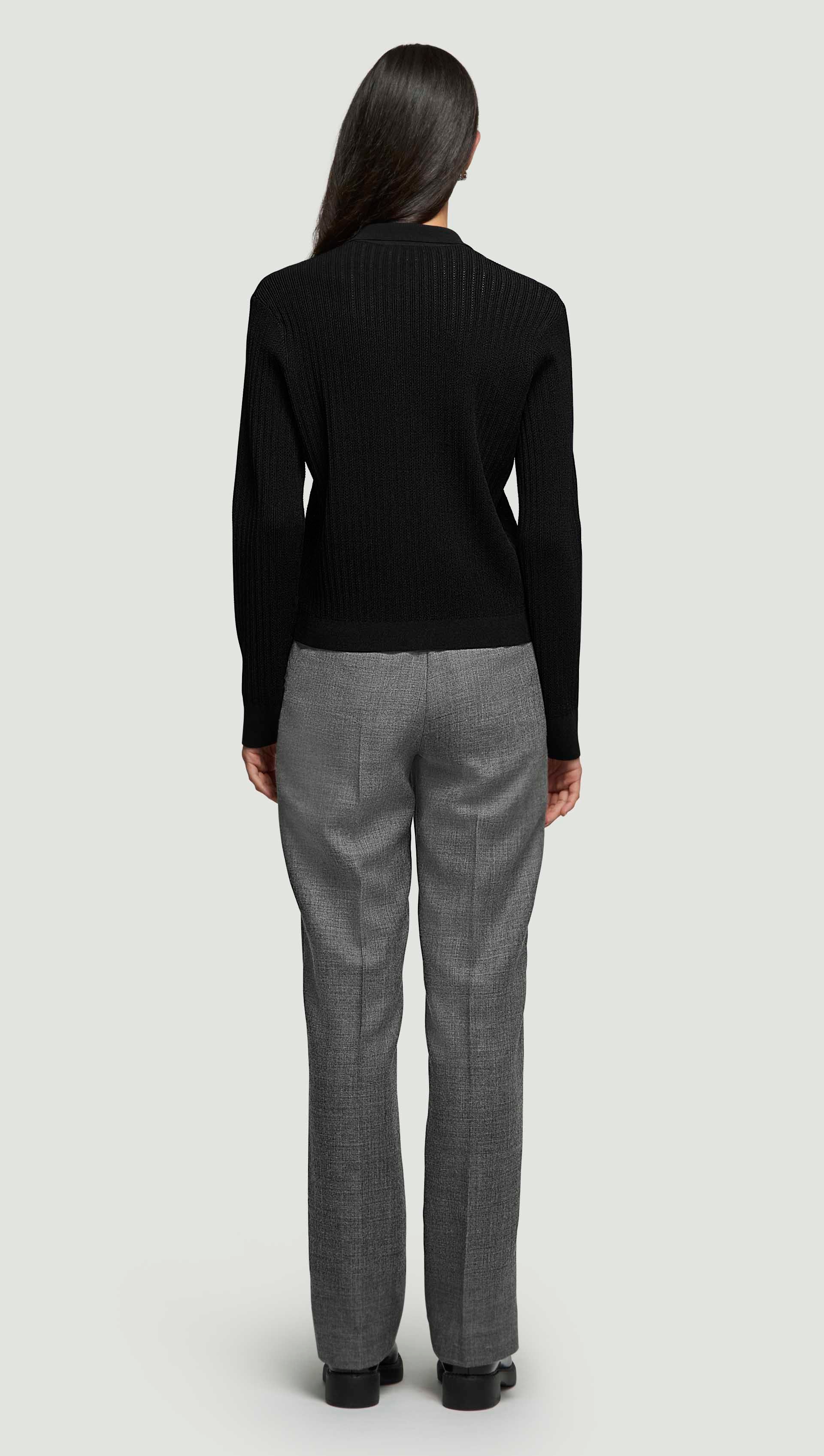 Collared Cardigan in Viscose Blend | Black - Image 6