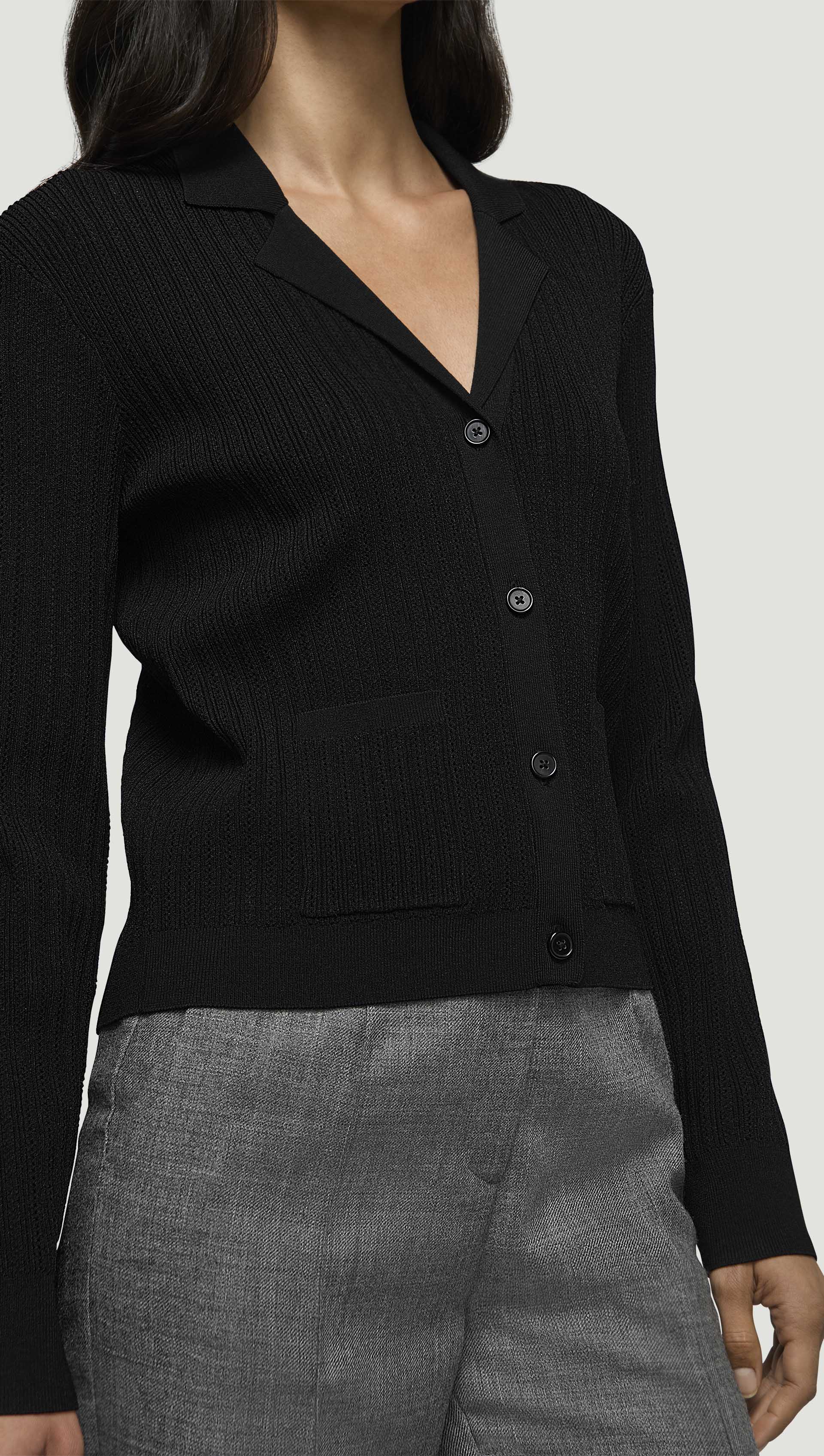 Collared Cardigan in Viscose Blend | Black - Image 7