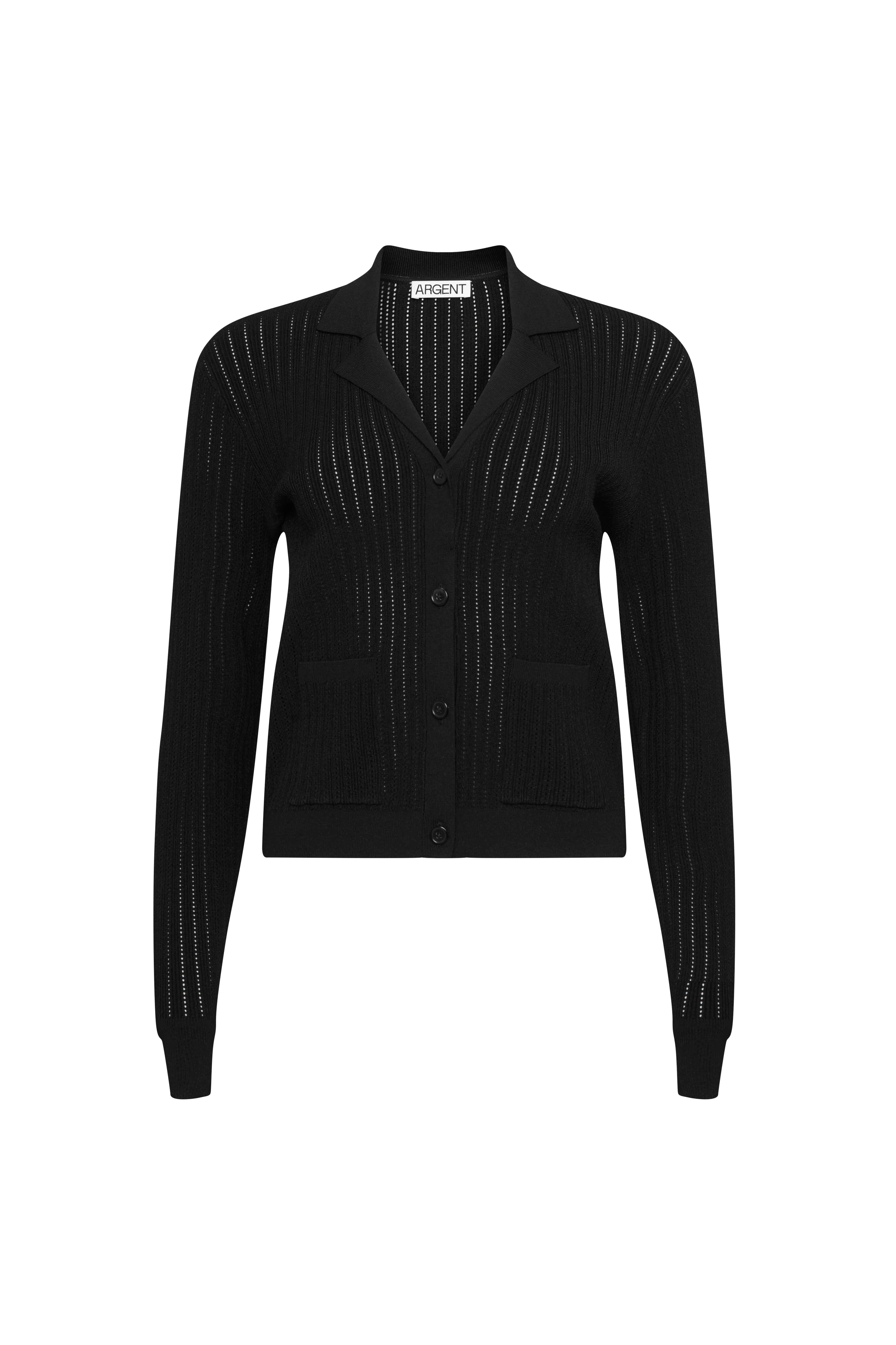 Collared Cardigan in Viscose Blend | Black - Image 8