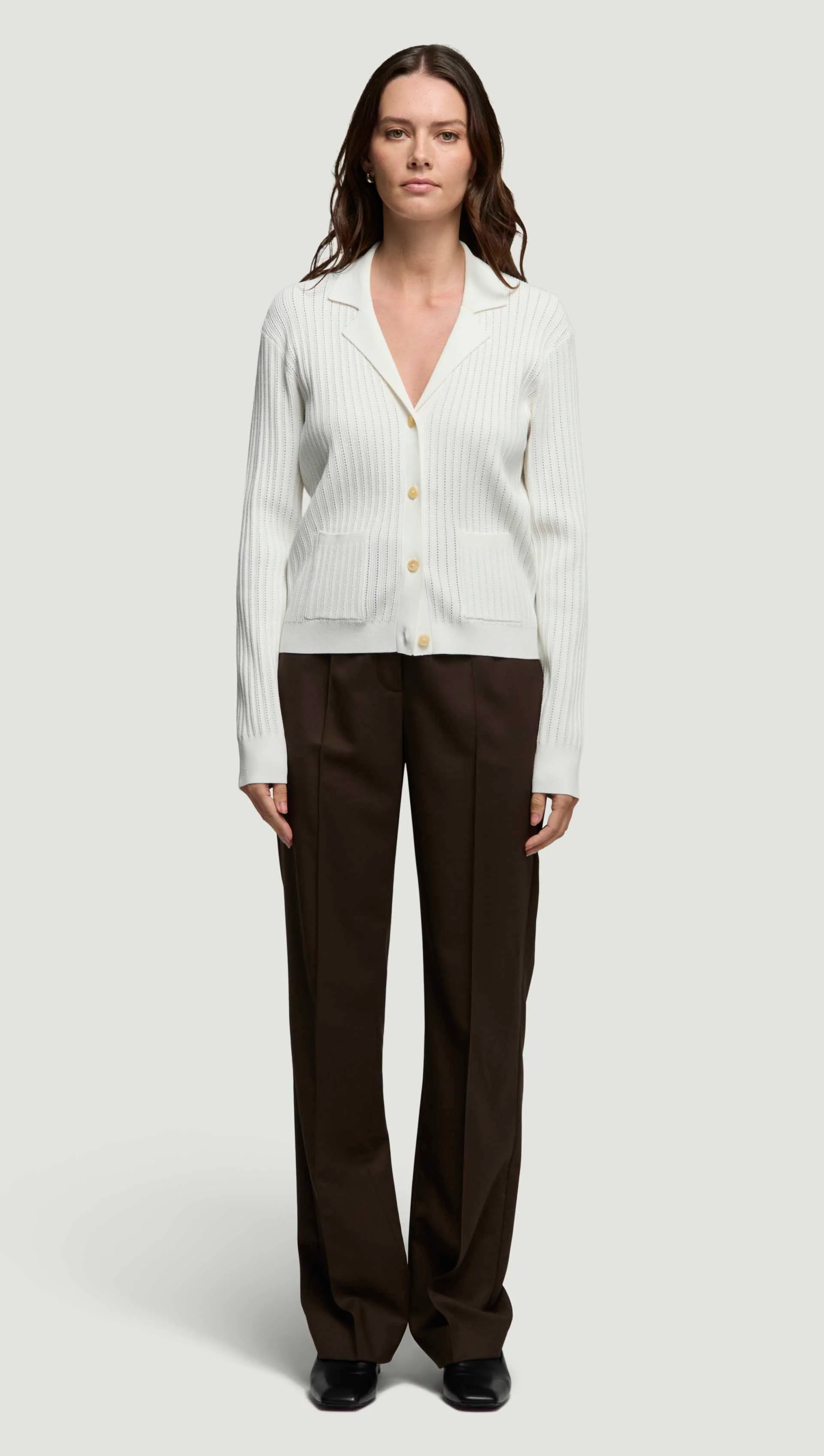 Collared Cardigan in Viscose Blend | Ivory - Image 3