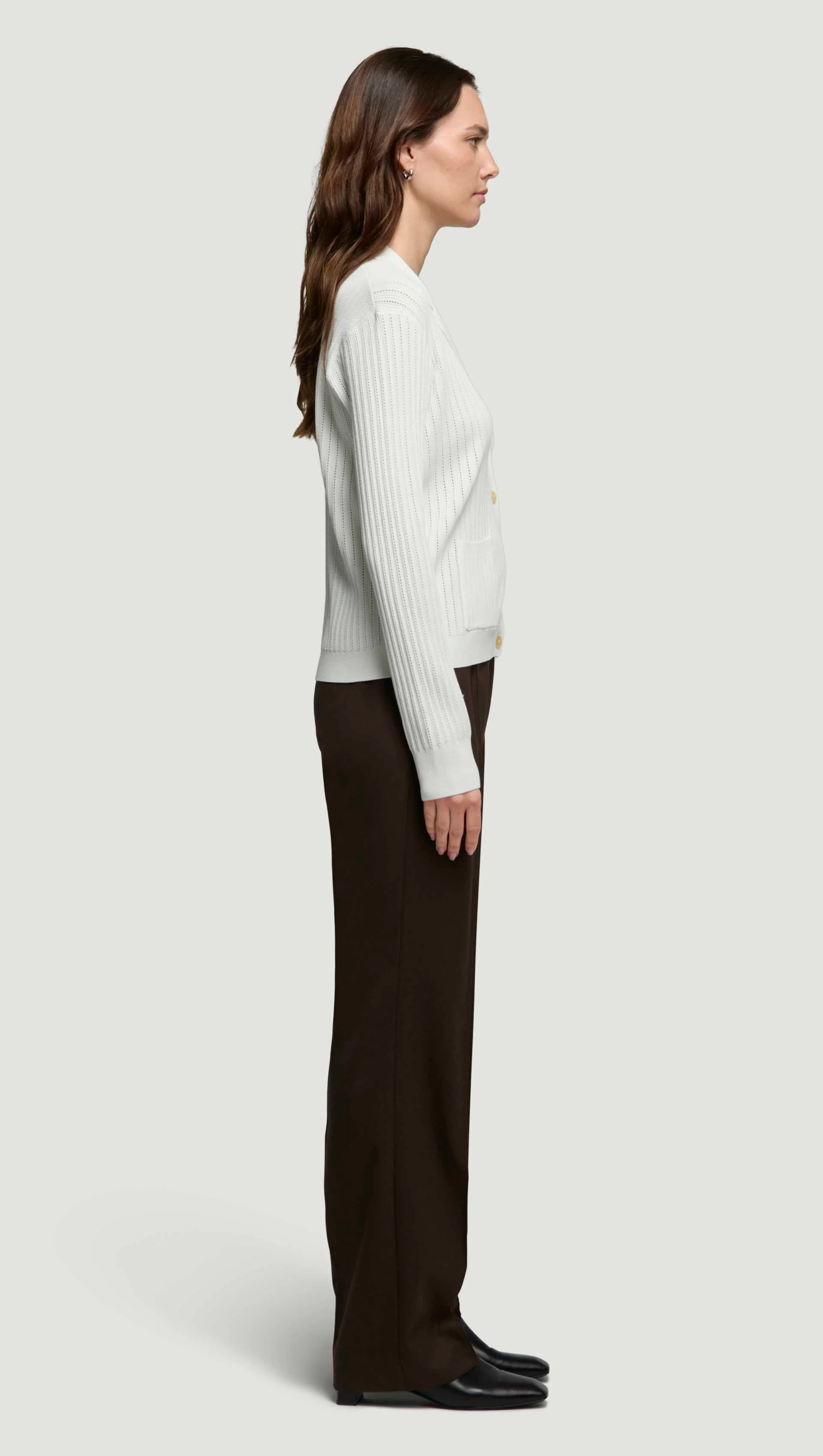 Collared Cardigan in Viscose Blend | Ivory - Image 4
