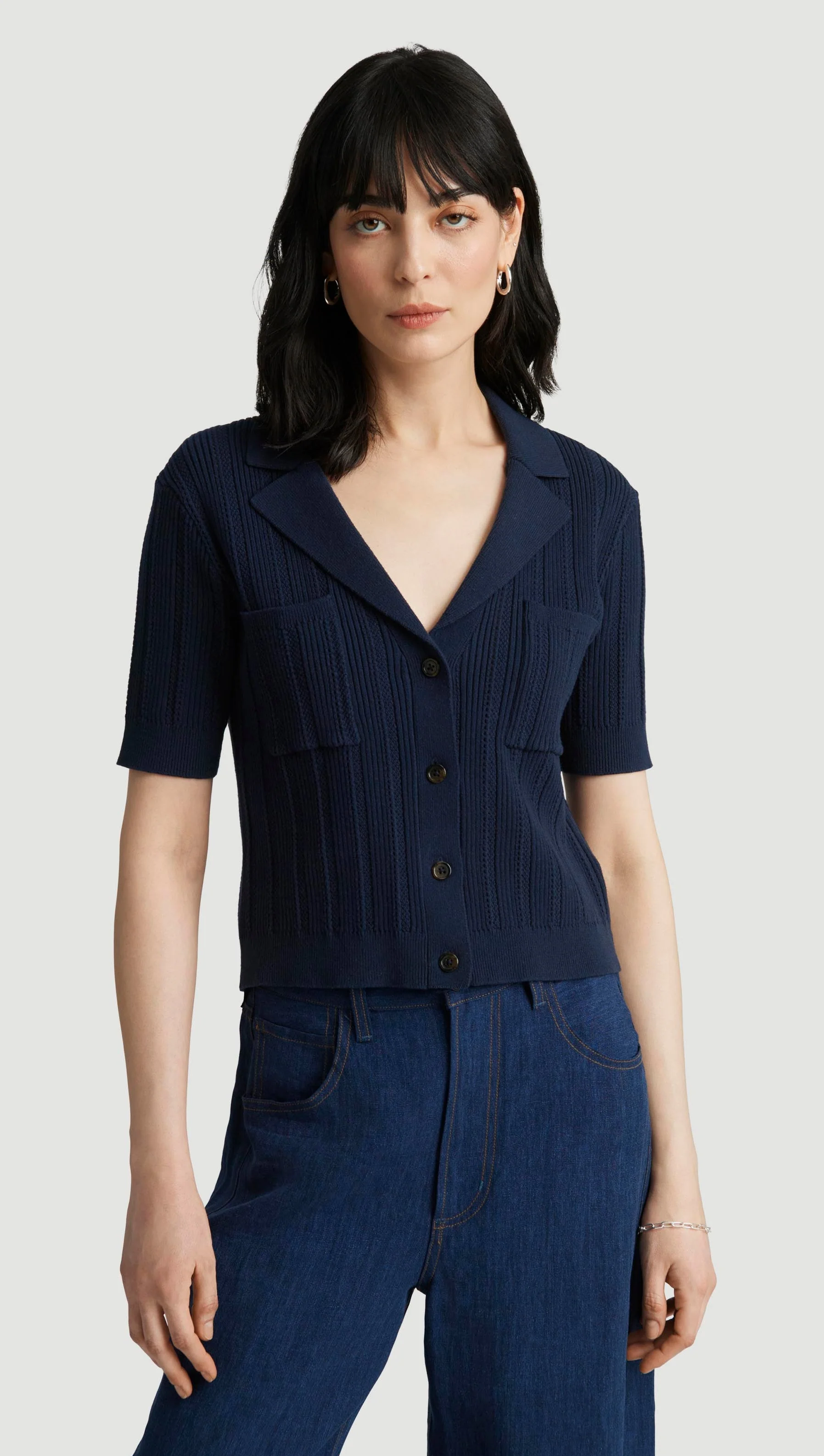 Collared Pocket Knit in Cotton | Midnight