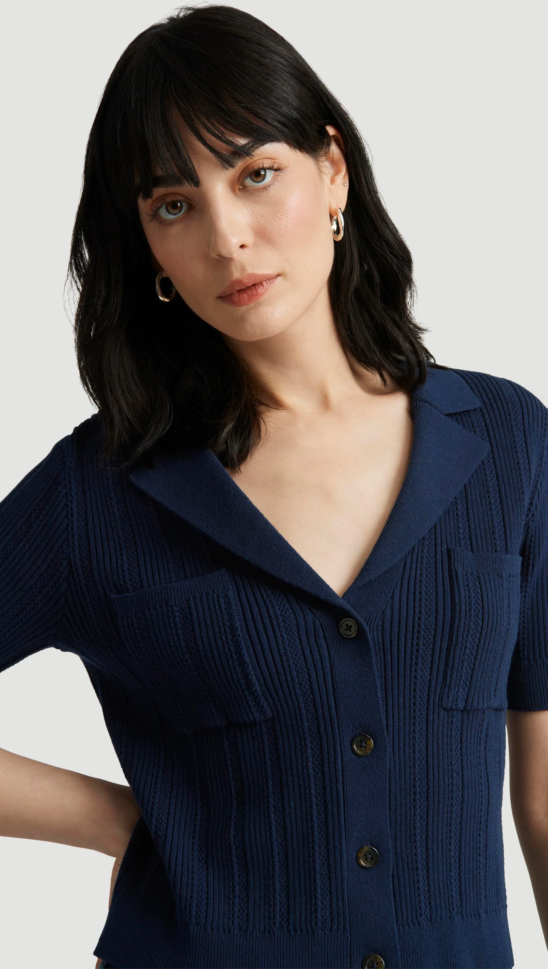 Collared Pocket Knit in Cotton | Midnight - Image 2
