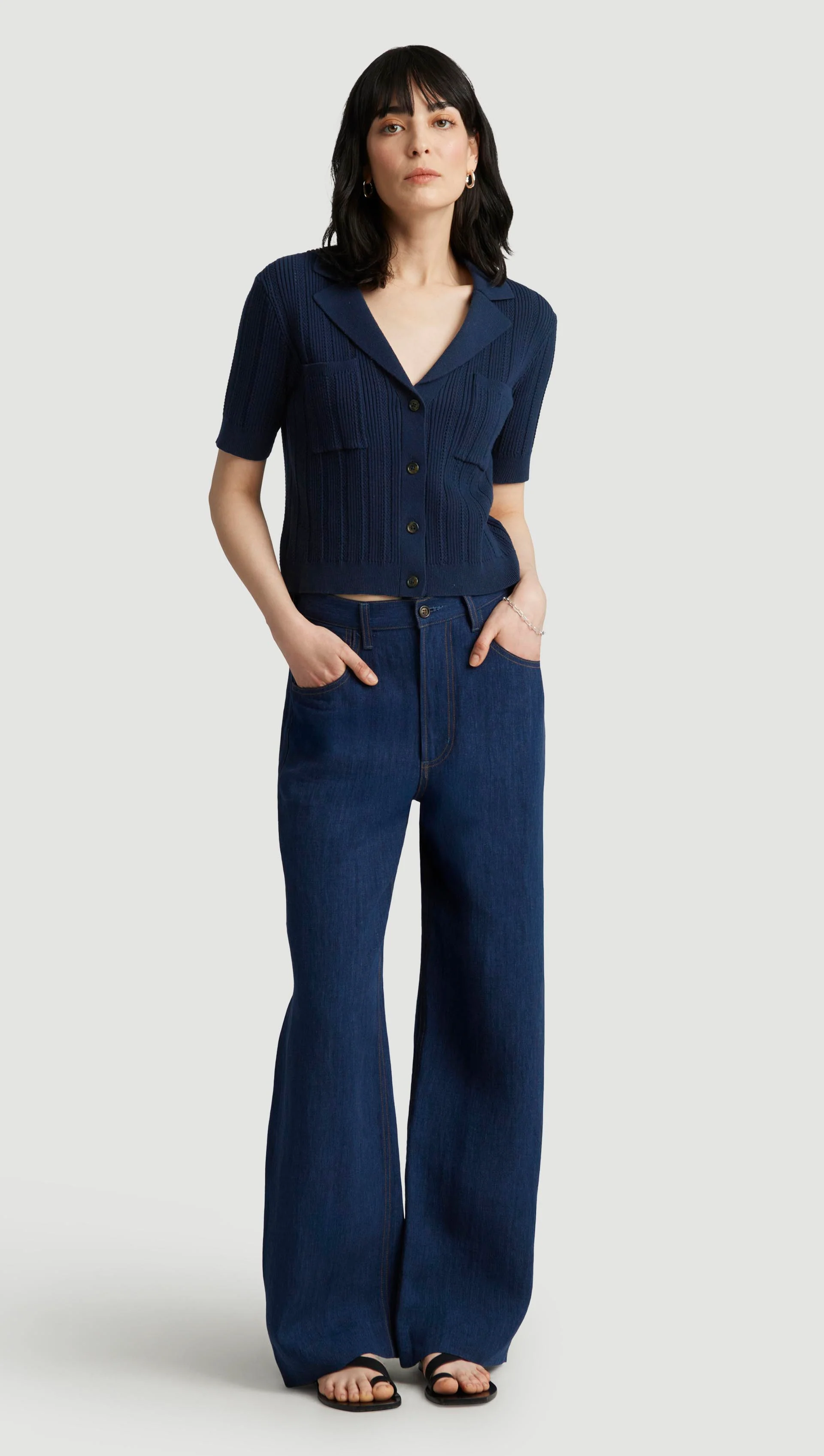 Collared Pocket Knit in Cotton | Midnight - Image 3