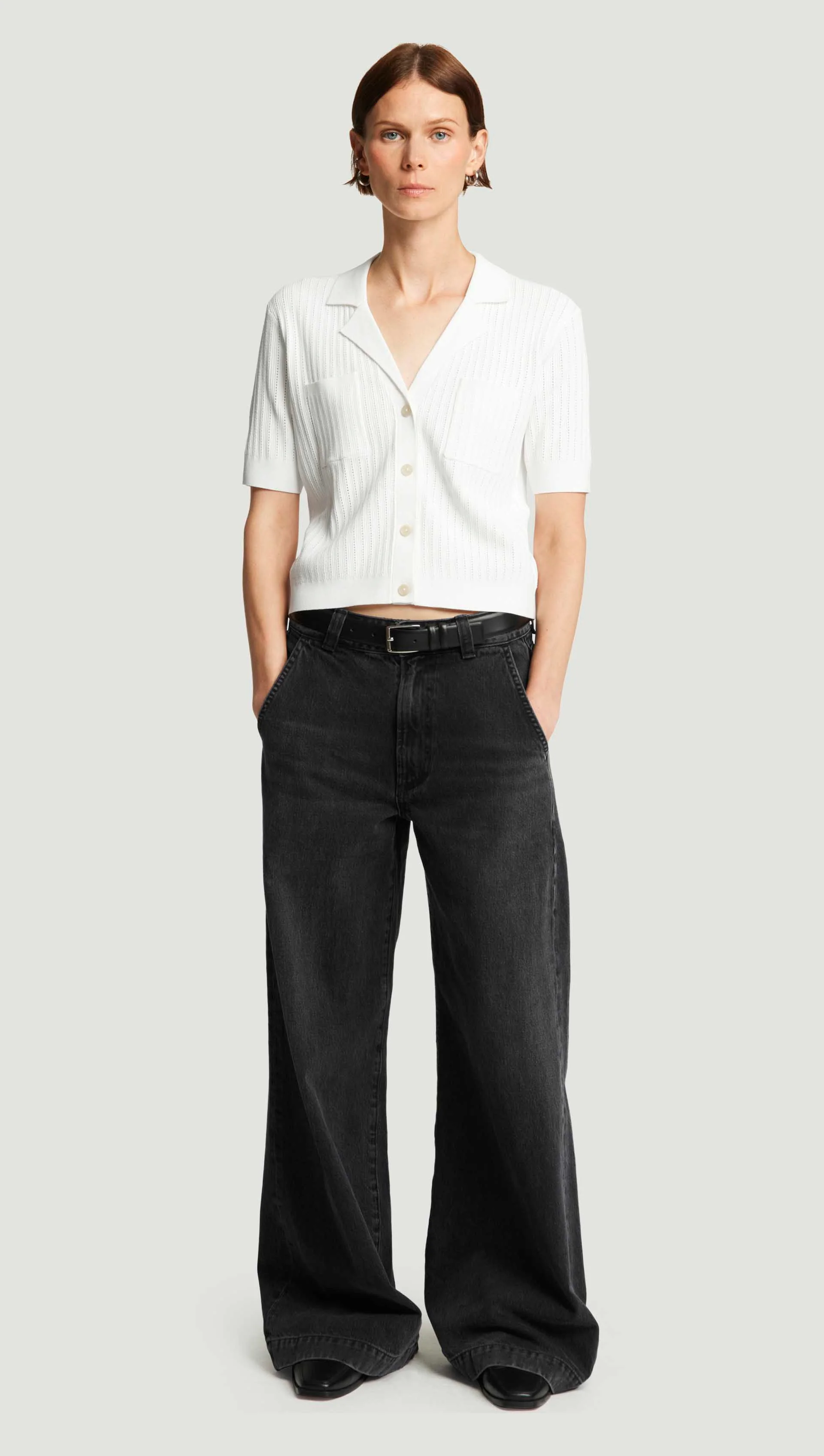 Collared Pocket Knit in Viscose Blend | Ivory - Image 3