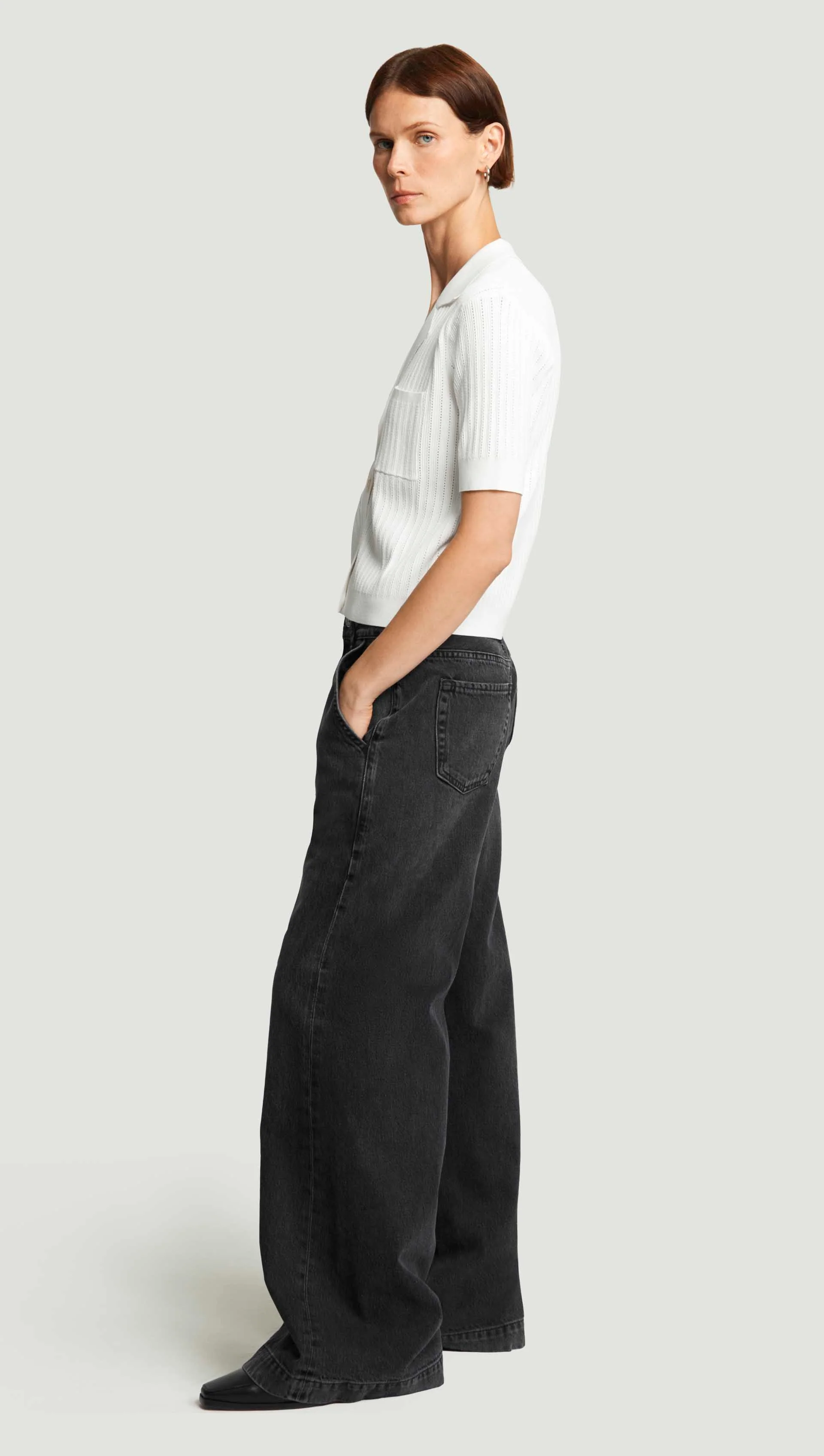 Collared Pocket Knit in Viscose Blend | Ivory - Image 4