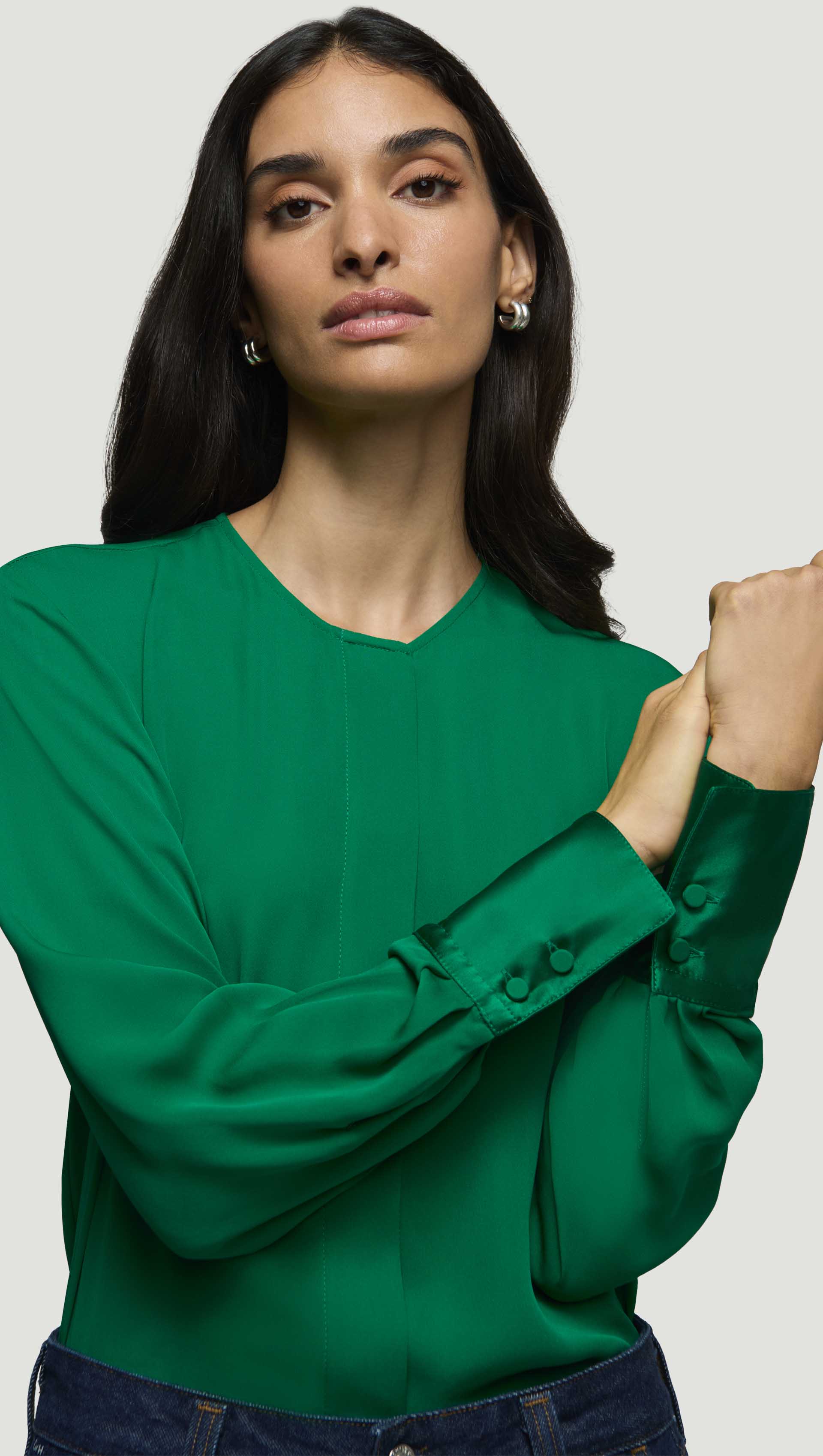Collarless Blouse in Double Georgette | Jade - Image 2
