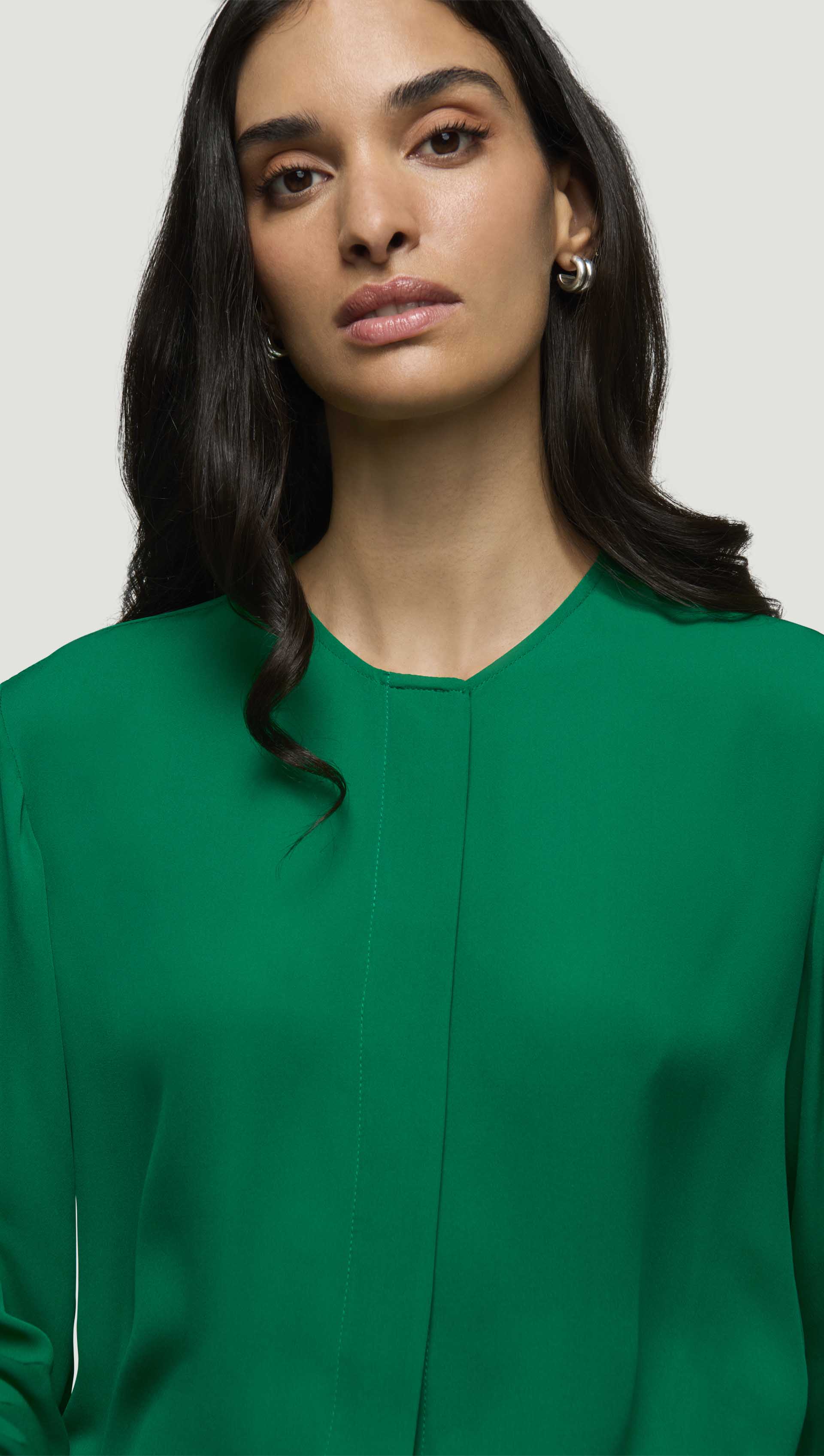 Collarless Blouse in Double Georgette | Jade - Image 3