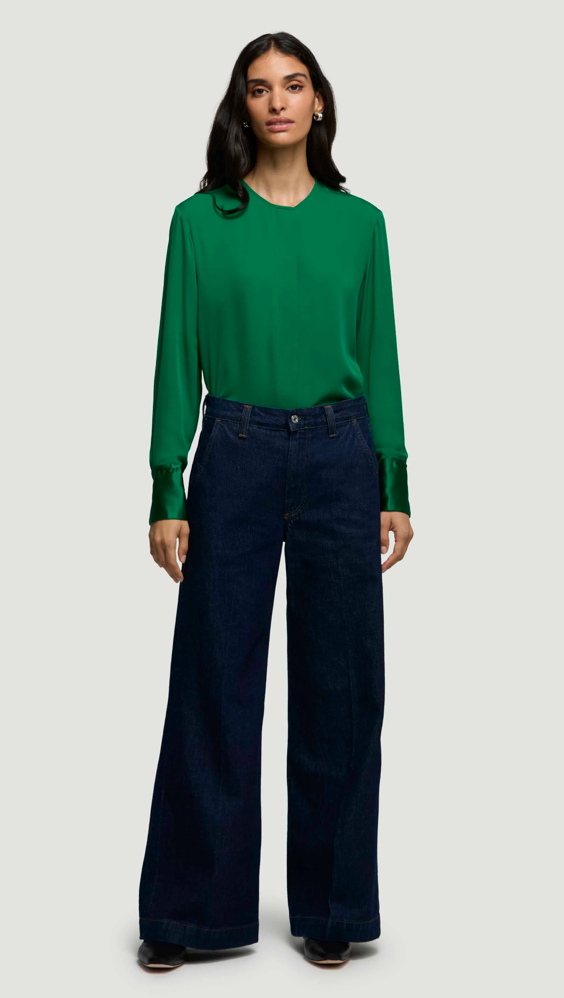 Collarless Blouse in Double Georgette | Jade - Image 4