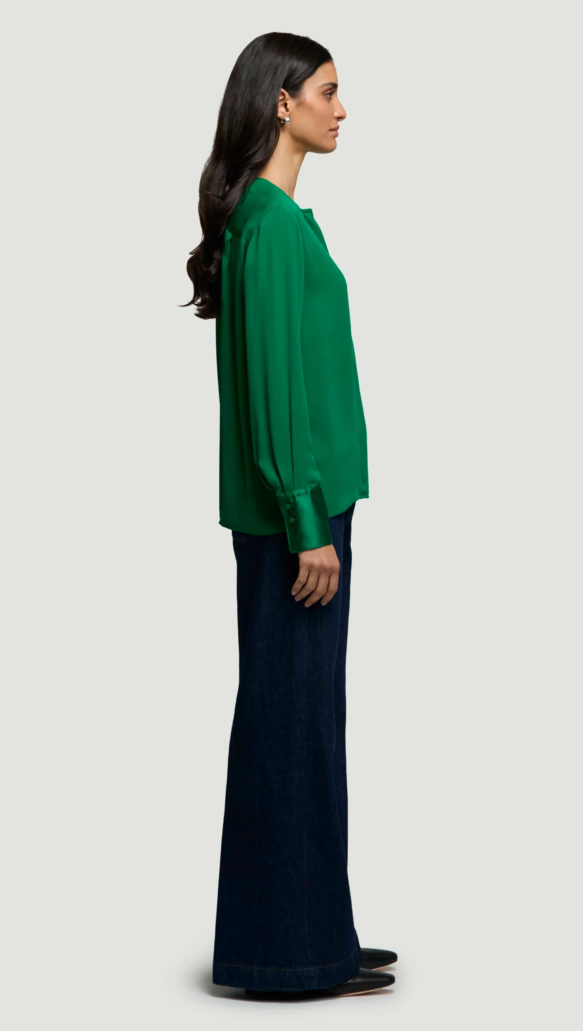 Collarless Blouse in Double Georgette | Jade - Image 5