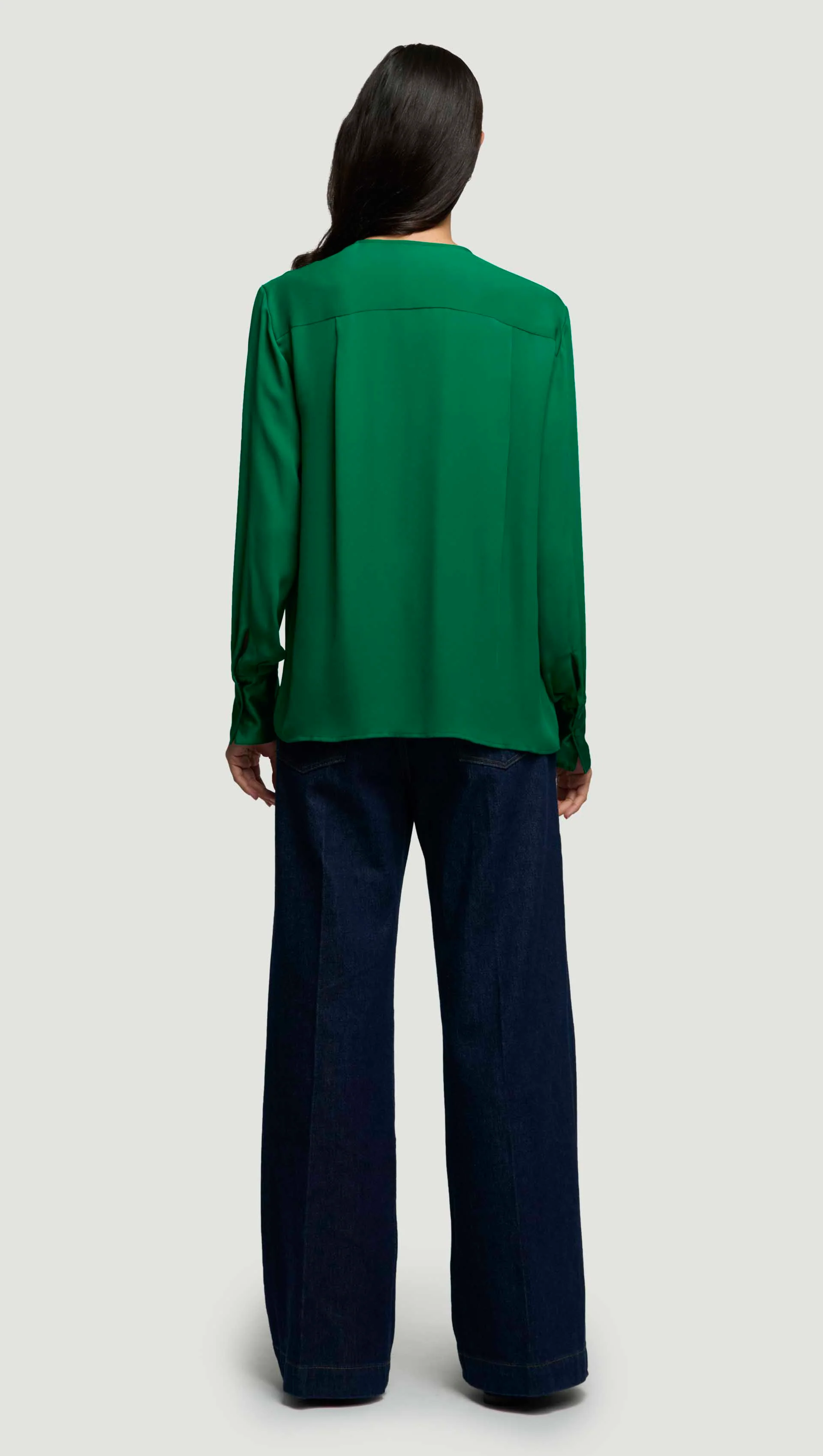 Collarless Blouse in Double Georgette | Jade - Image 6