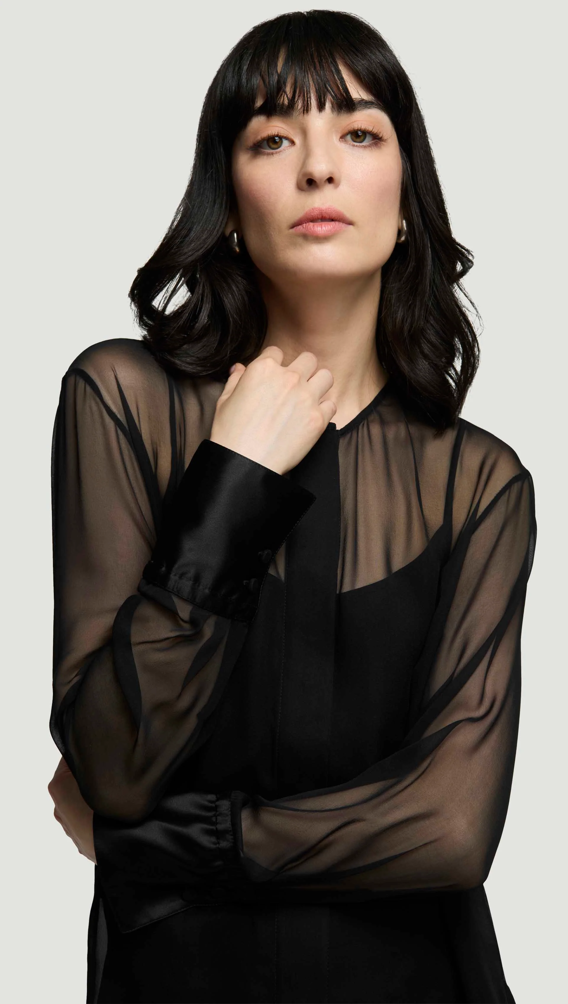 Collarless Blouse in Silk Chiffon | Black - Image 2