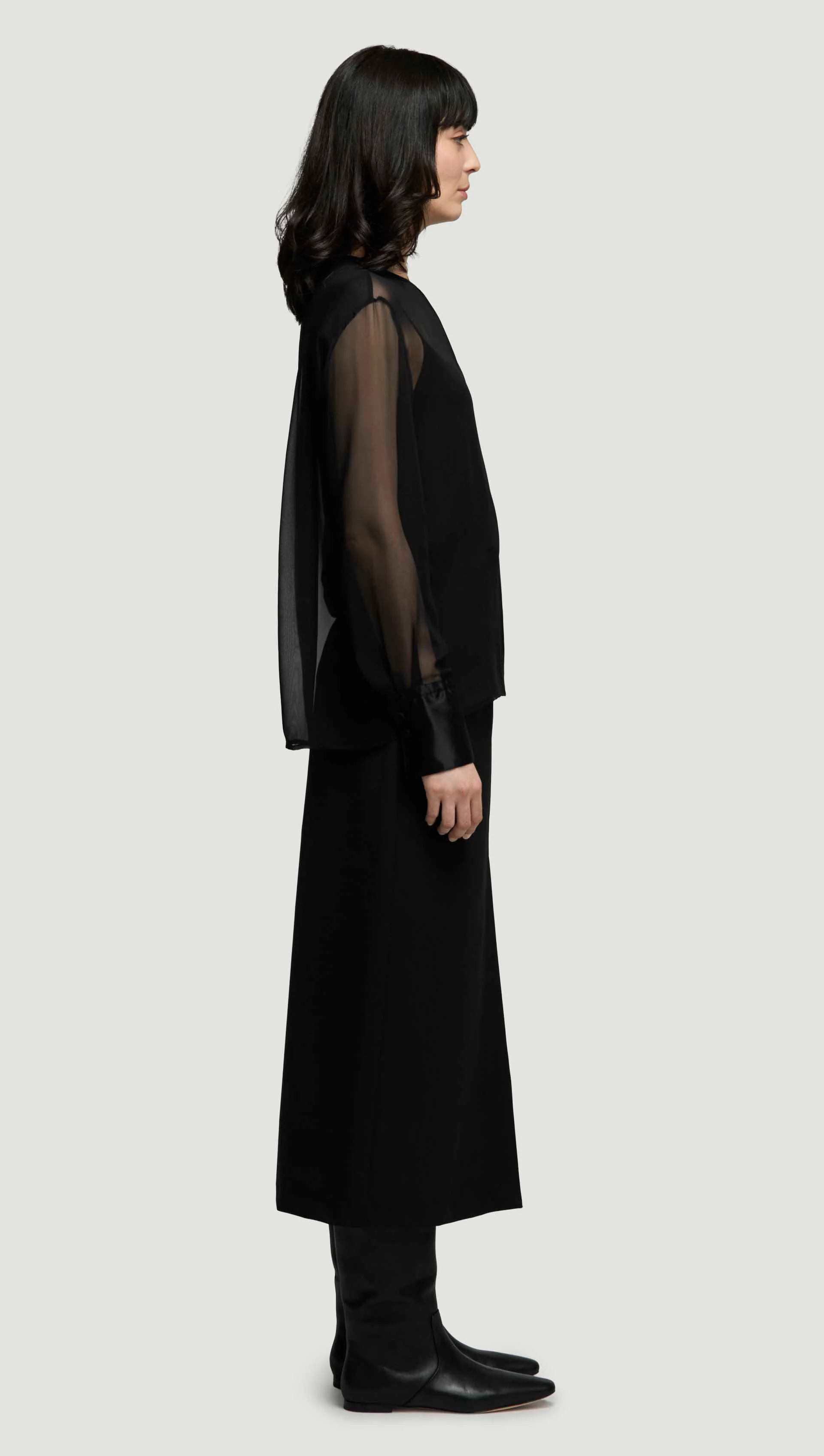 Collarless Blouse in Silk Chiffon | Black - Image 5