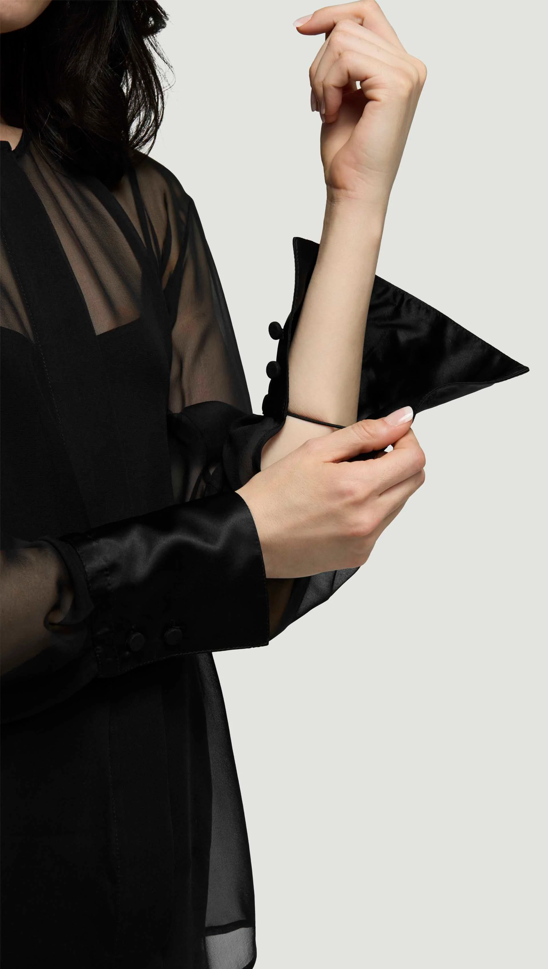 Collarless Blouse in Silk Chiffon | Black - Image 7