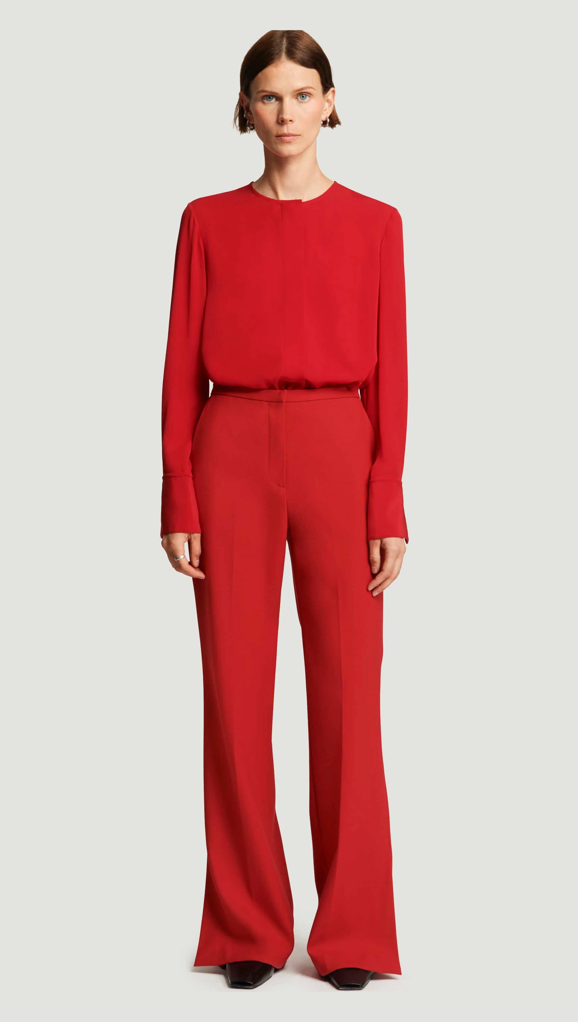 Collarless Blouse in Silk Double Georgette | Ruby Red - Image 2