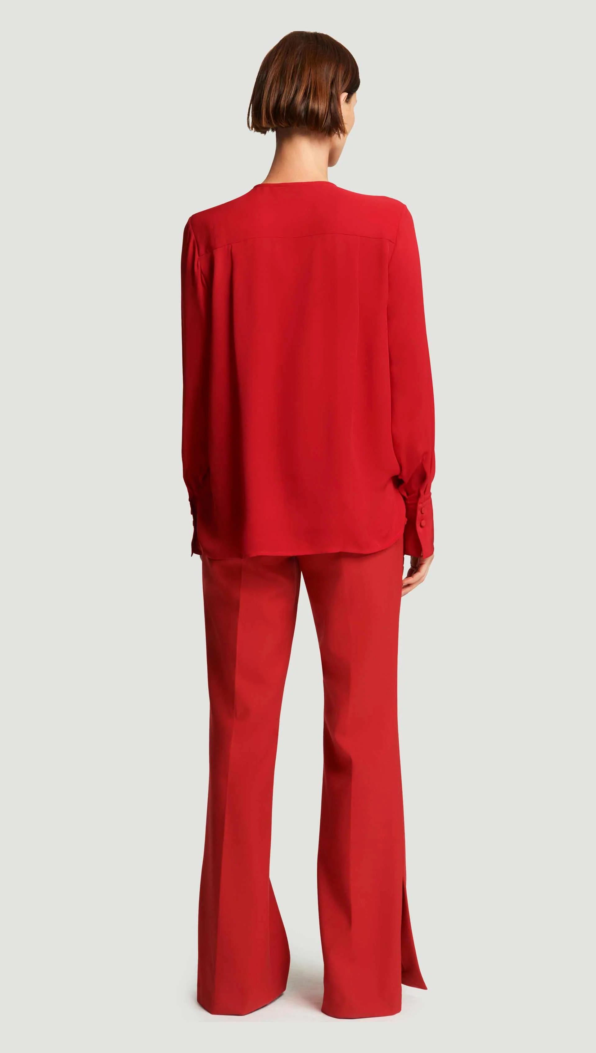 Collarless Blouse in Silk Double Georgette | Ruby Red - Image 4