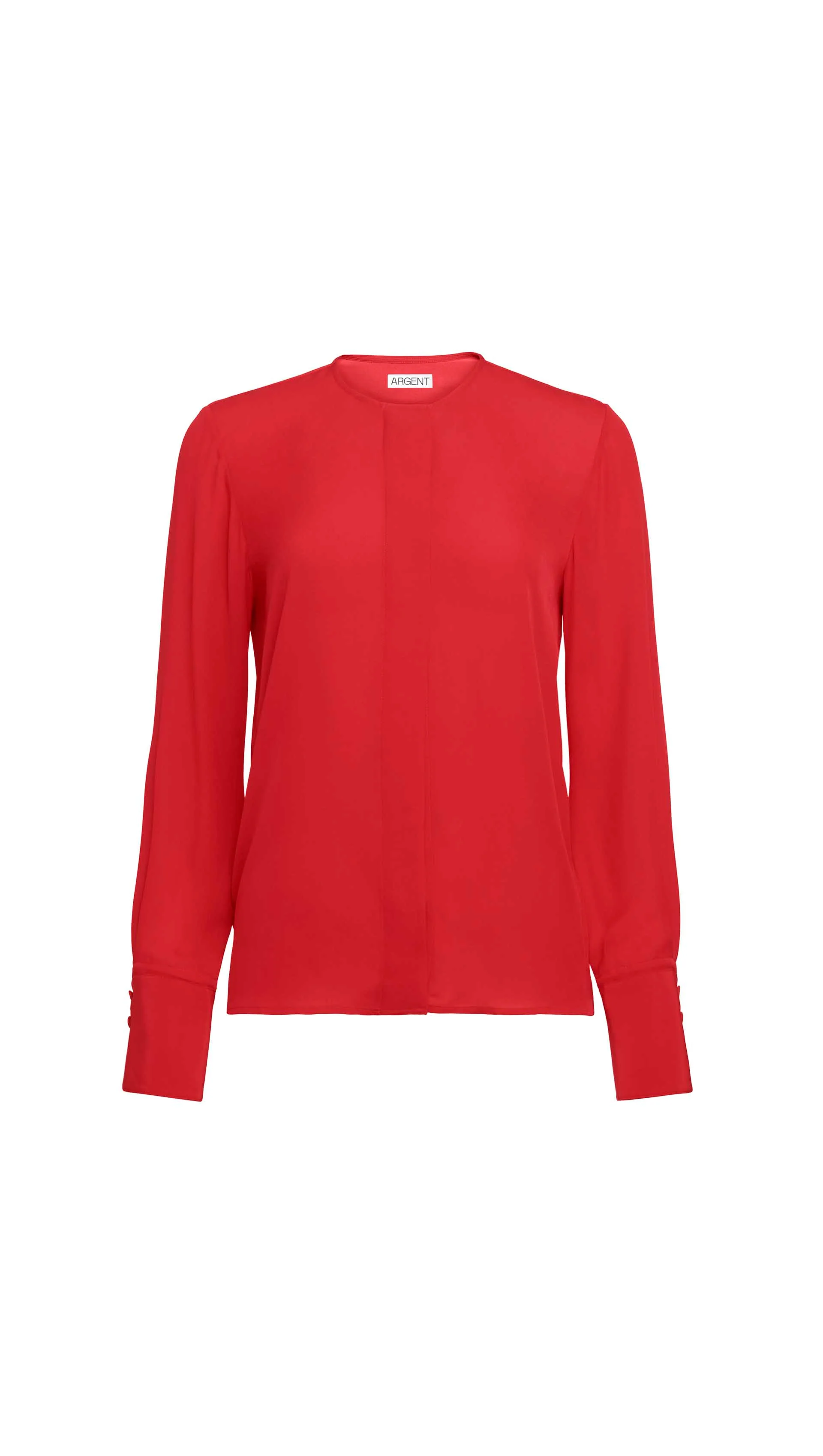 Collarless Blouse in Silk Double Georgette | Ruby Red - Image 8