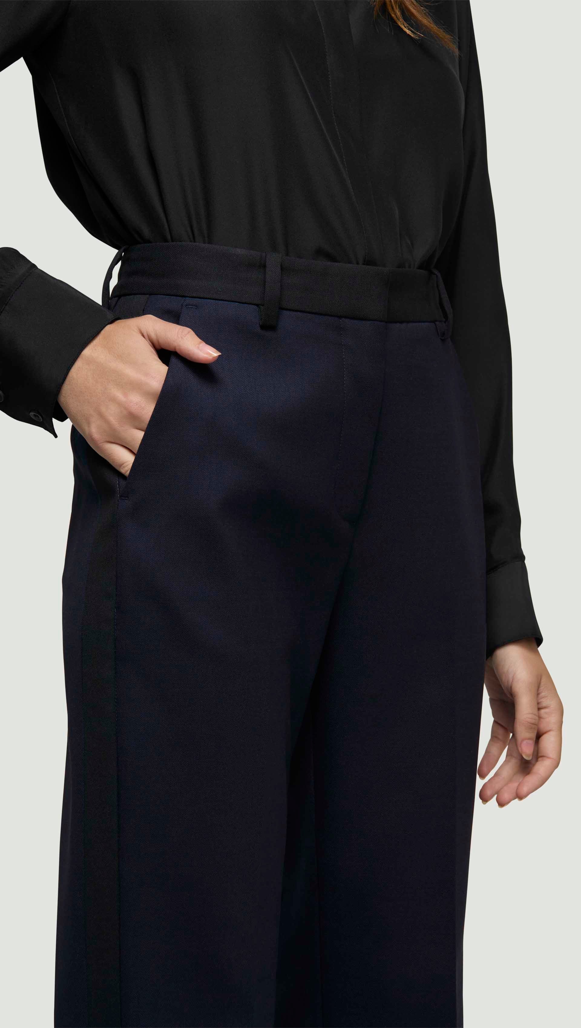 Colorblocked Tuxedo Trouser in Seasonless Wool | Midnight/Black - Image 2
