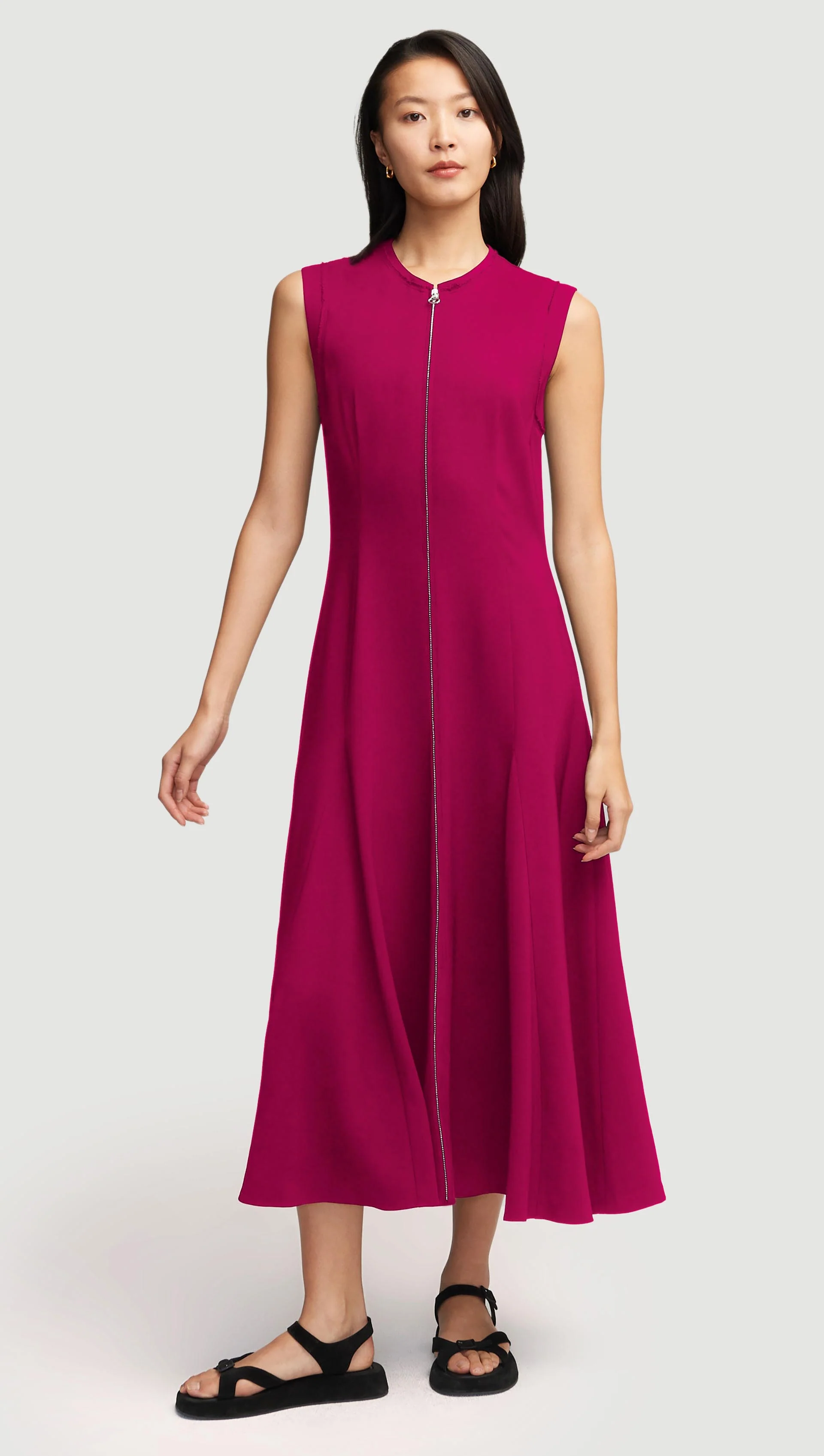 Cornelia Dress in Viscose Linen Twill | Fuchsia