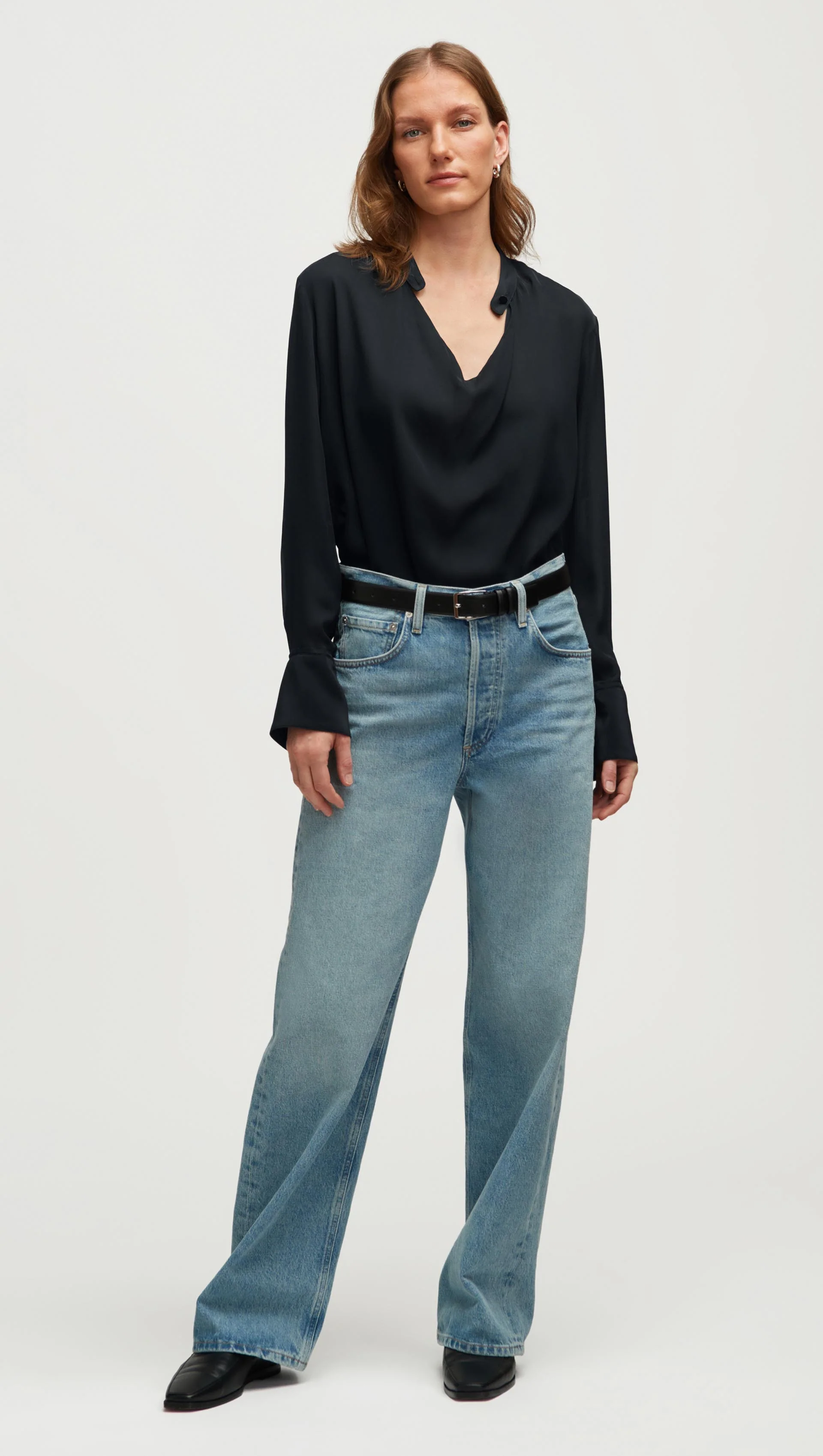 Cowl Neck Blouse in Double Georgette | Black - Image 4