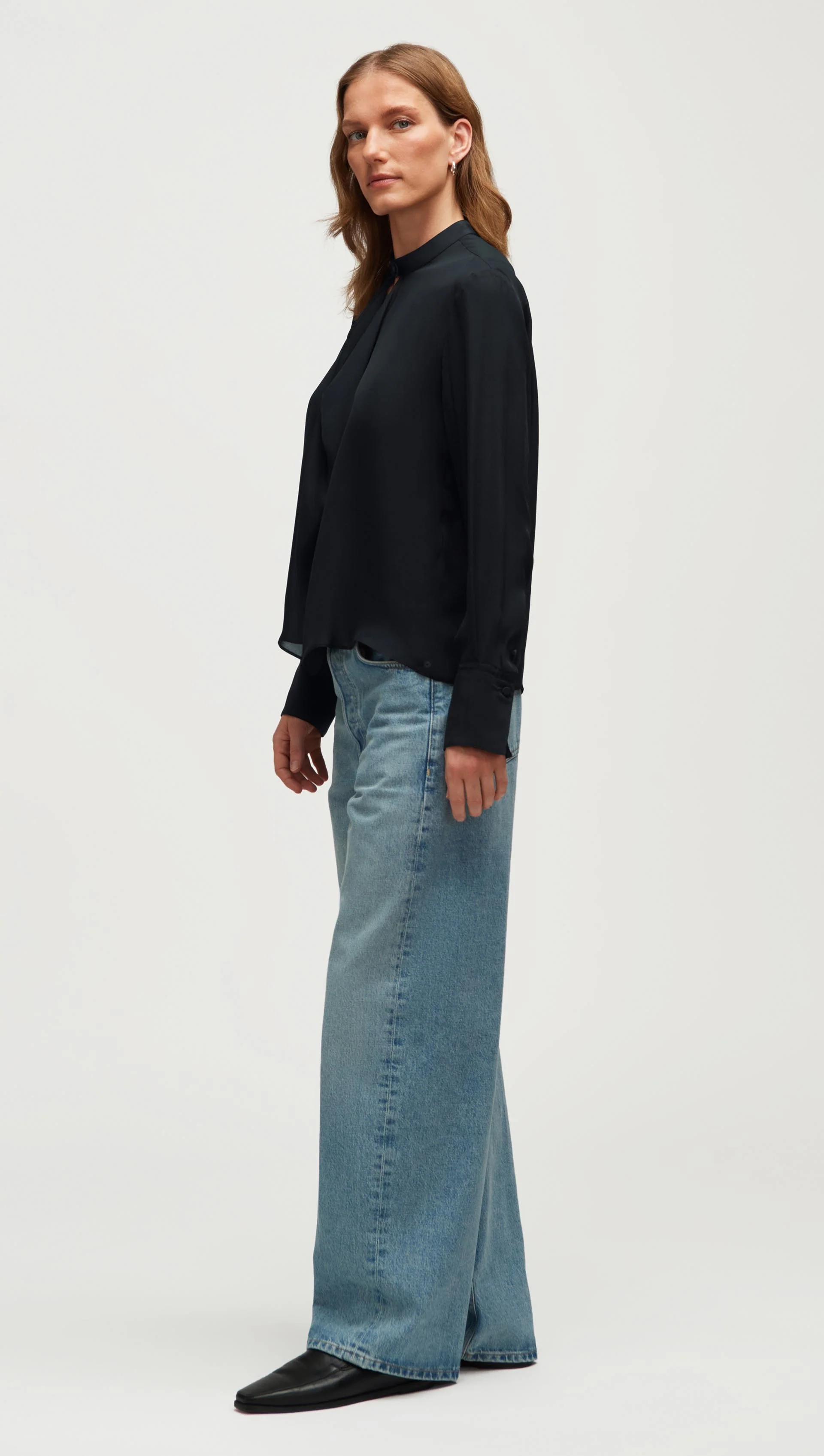 Cowl Neck Blouse in Double Georgette | Black - Image 5