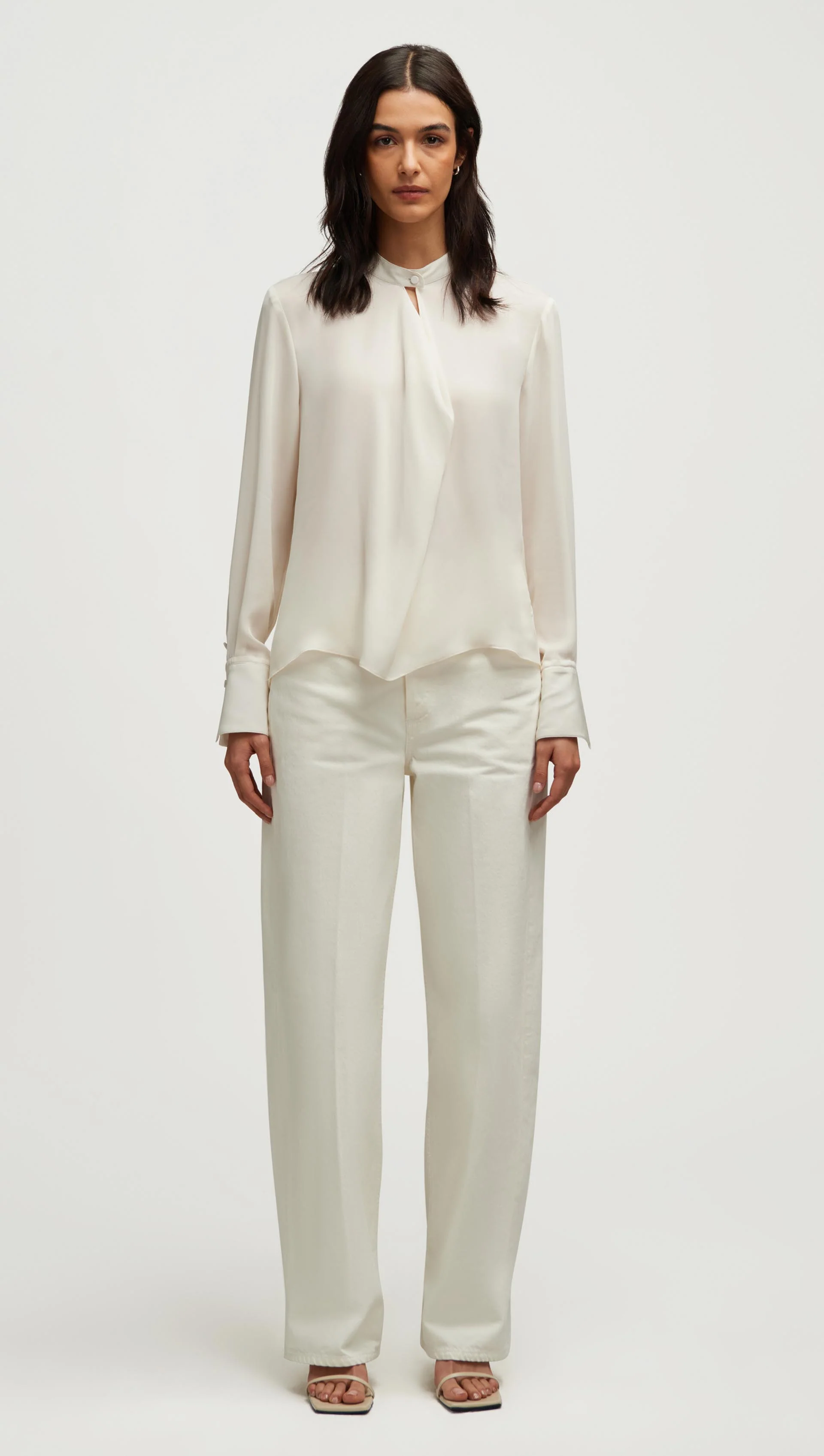 Cowl Neck Blouse in Double Georgette | Ivory - Image 3