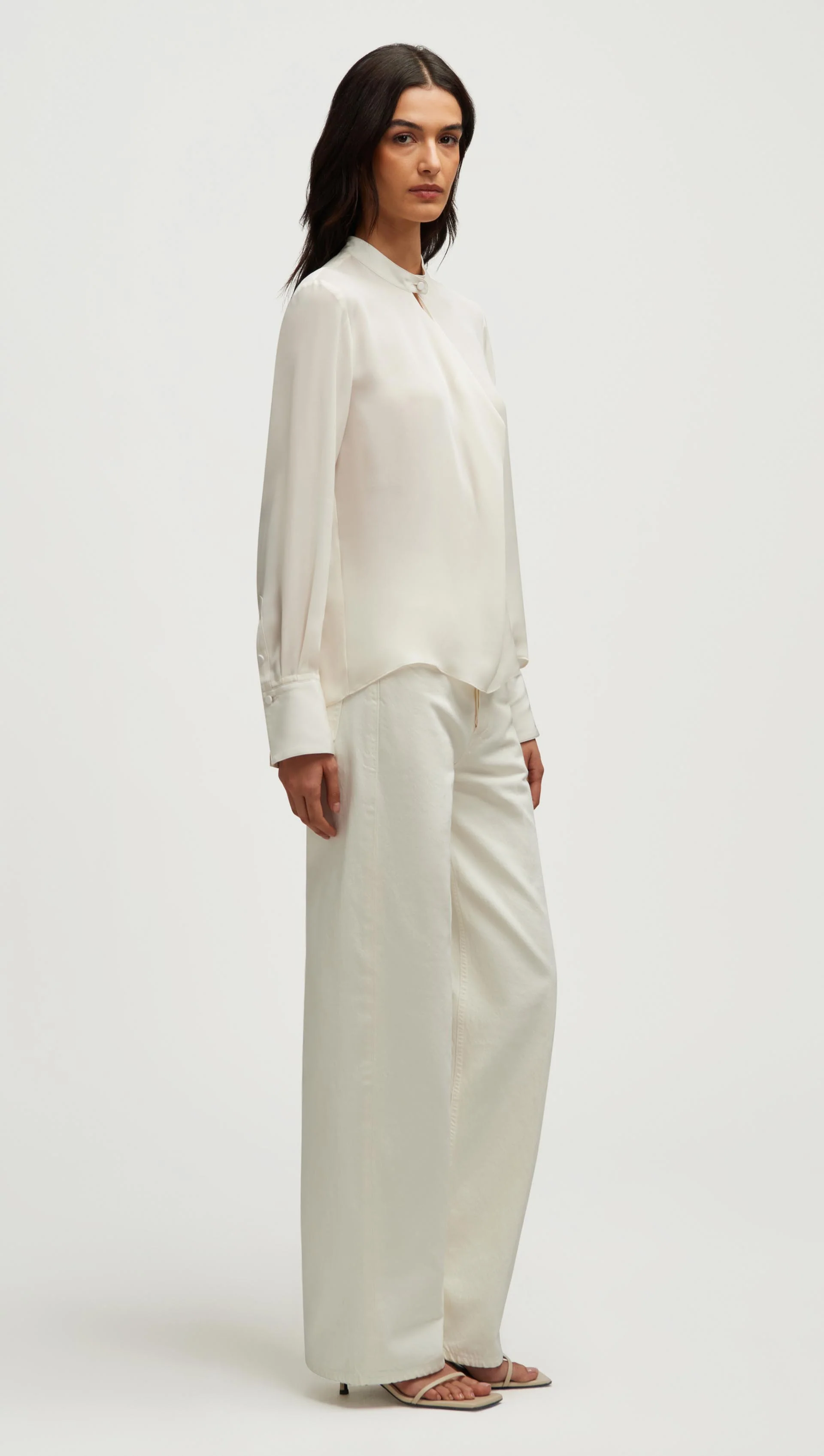 Cowl Neck Blouse in Double Georgette | Ivory - Image 4