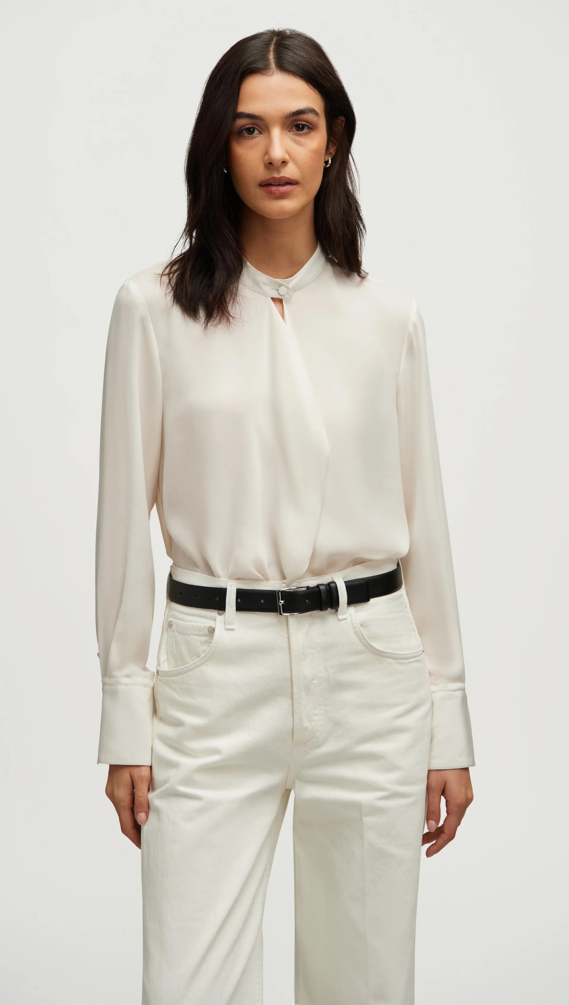 Cowl Neck Blouse in Double Georgette | Ivory - Image 6